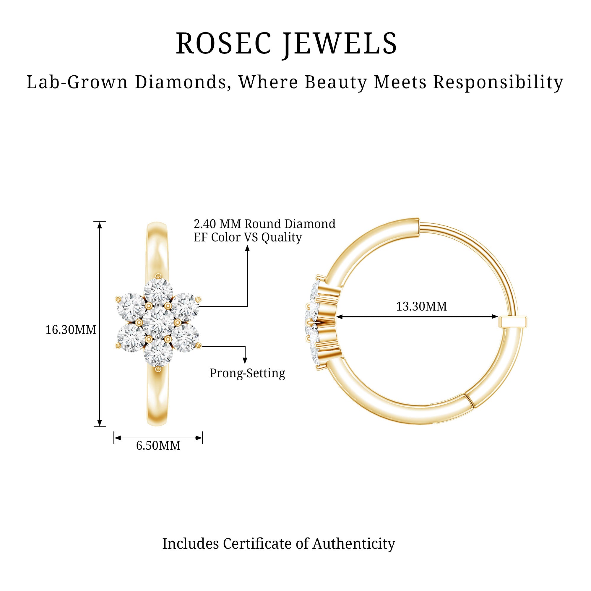 Diamond Flower Hoop Earrings For Her Lab - ( EF-VS ) - Rosec Jewels