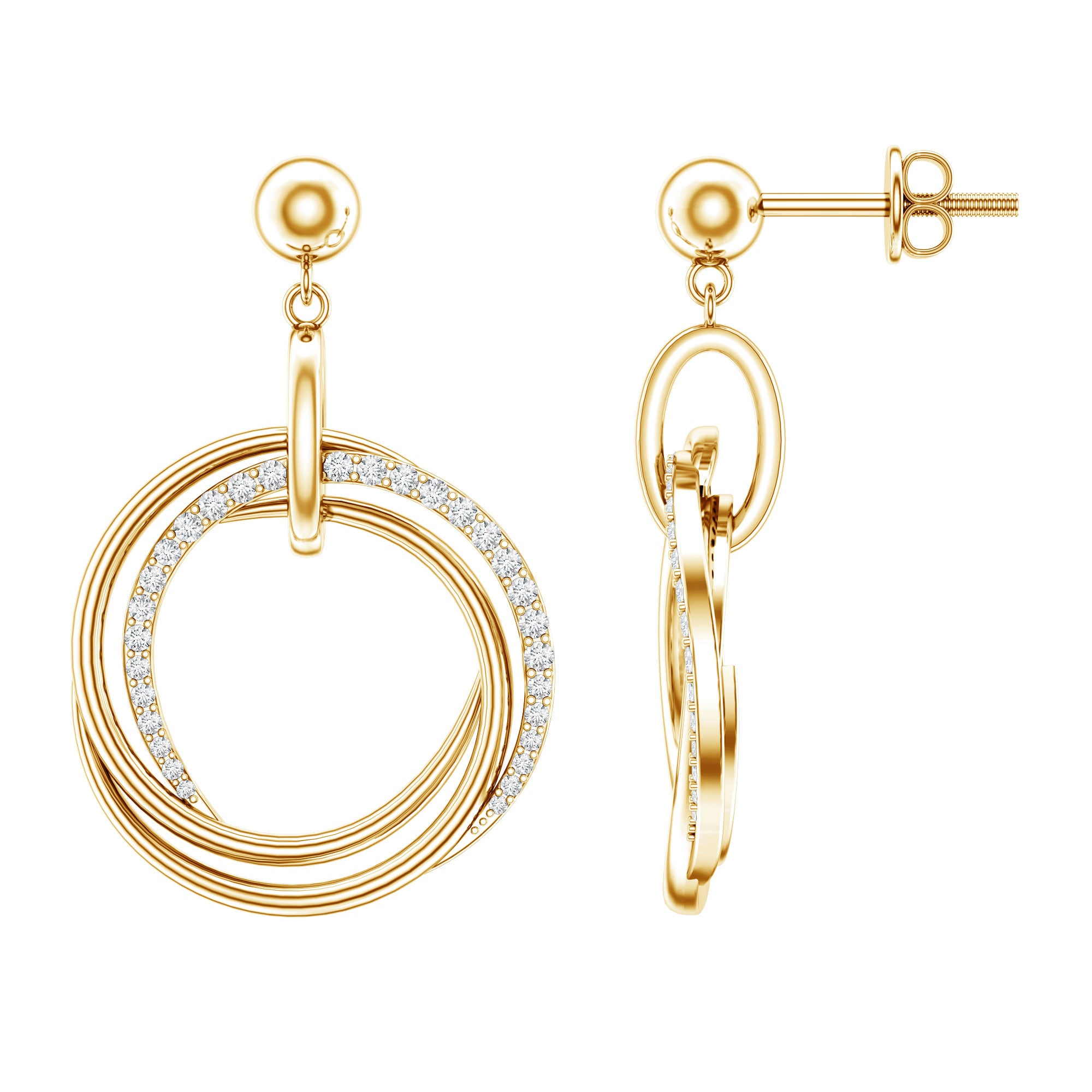 Round Cut Diamond Drop Earring with Screw Back Closure Lab - ( EF-VS ) - Rosec Jewels