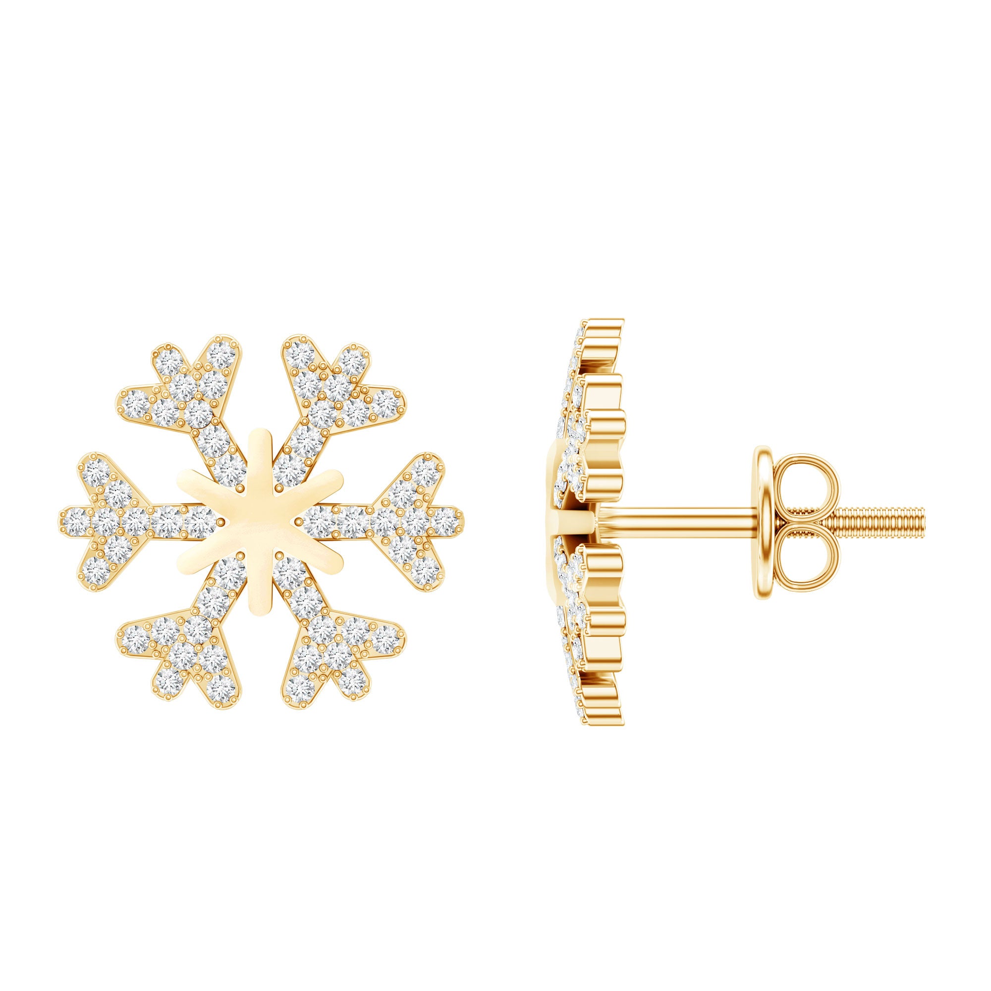 Natural Diamond Snowflake Earrings with Screw Back Lab - ( EF-VS ) - Rosec Jewels