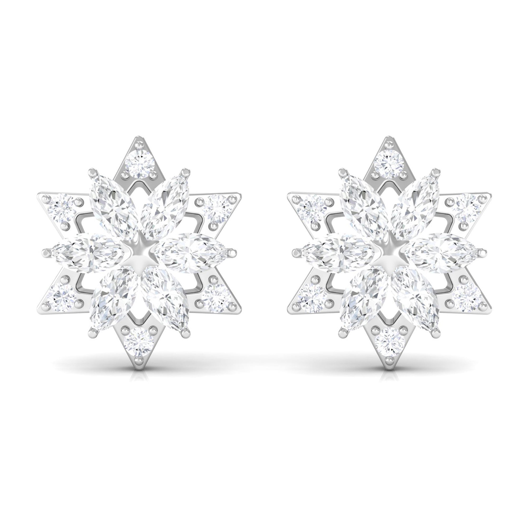 Rosec Jewels-Flower Stud Earrings with Marquise and Round Diamond