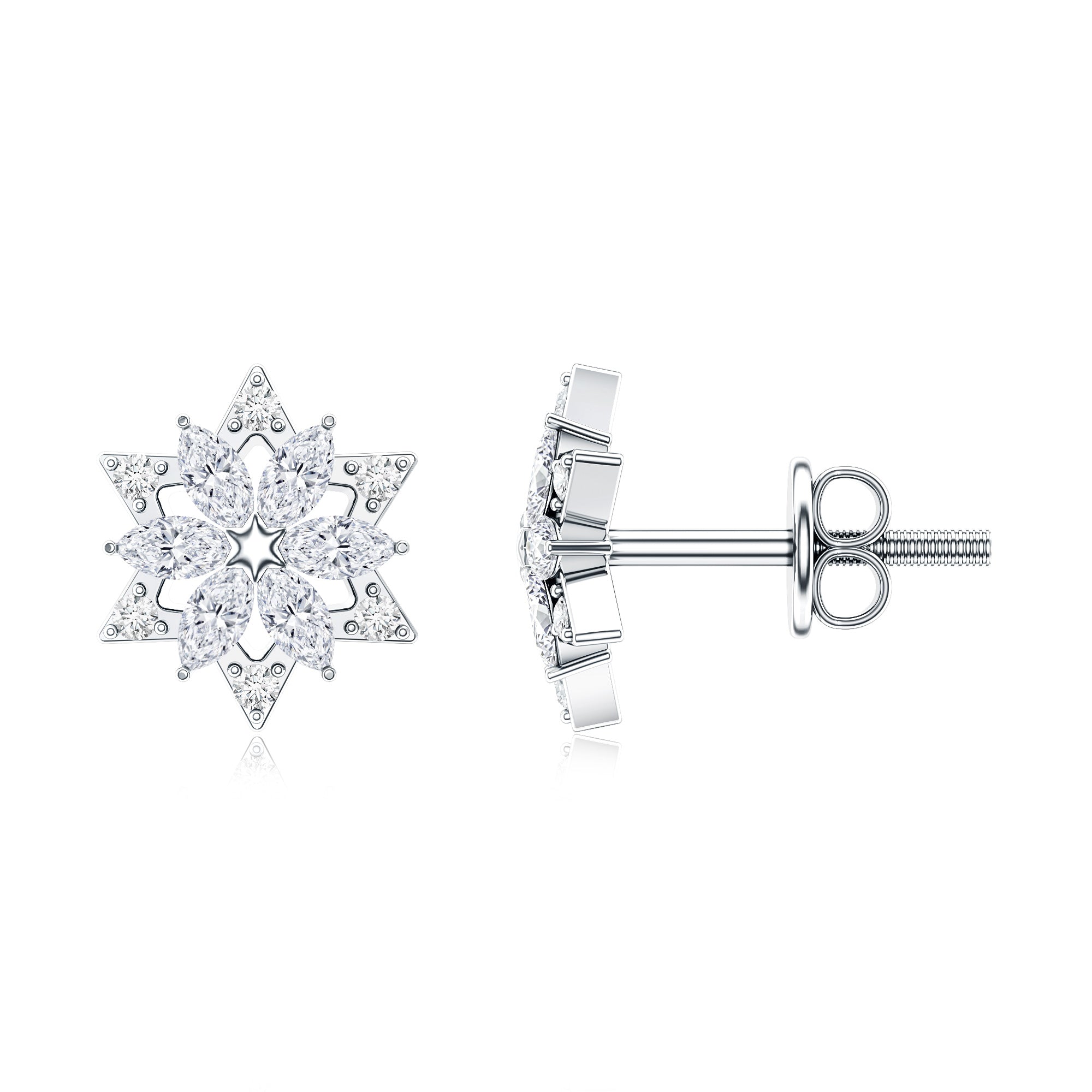 Round Diamond Flower Stud Earrings With Screw Back Lab - ( EF-VS ) - Rosec Jewels