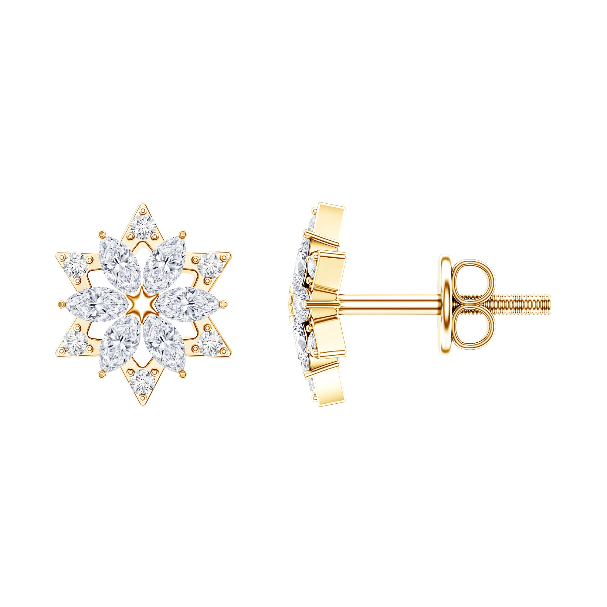 Round Diamond Flower Stud Earrings With Screw Back Lab - ( EF-VS ) - Rosec Jewels