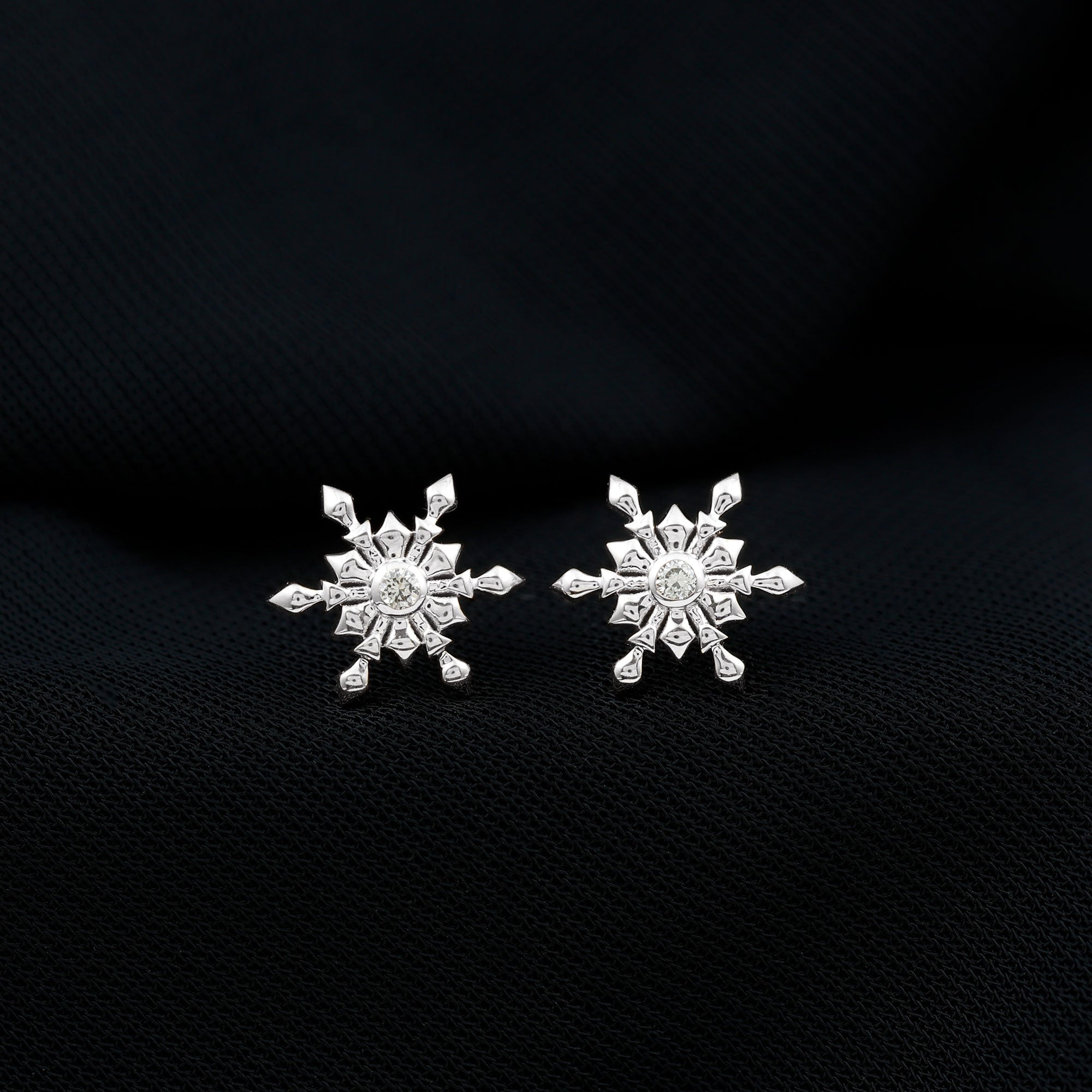 Rosec Jewels-Snowflake Stud Earrings with Bezel Set Diamond
