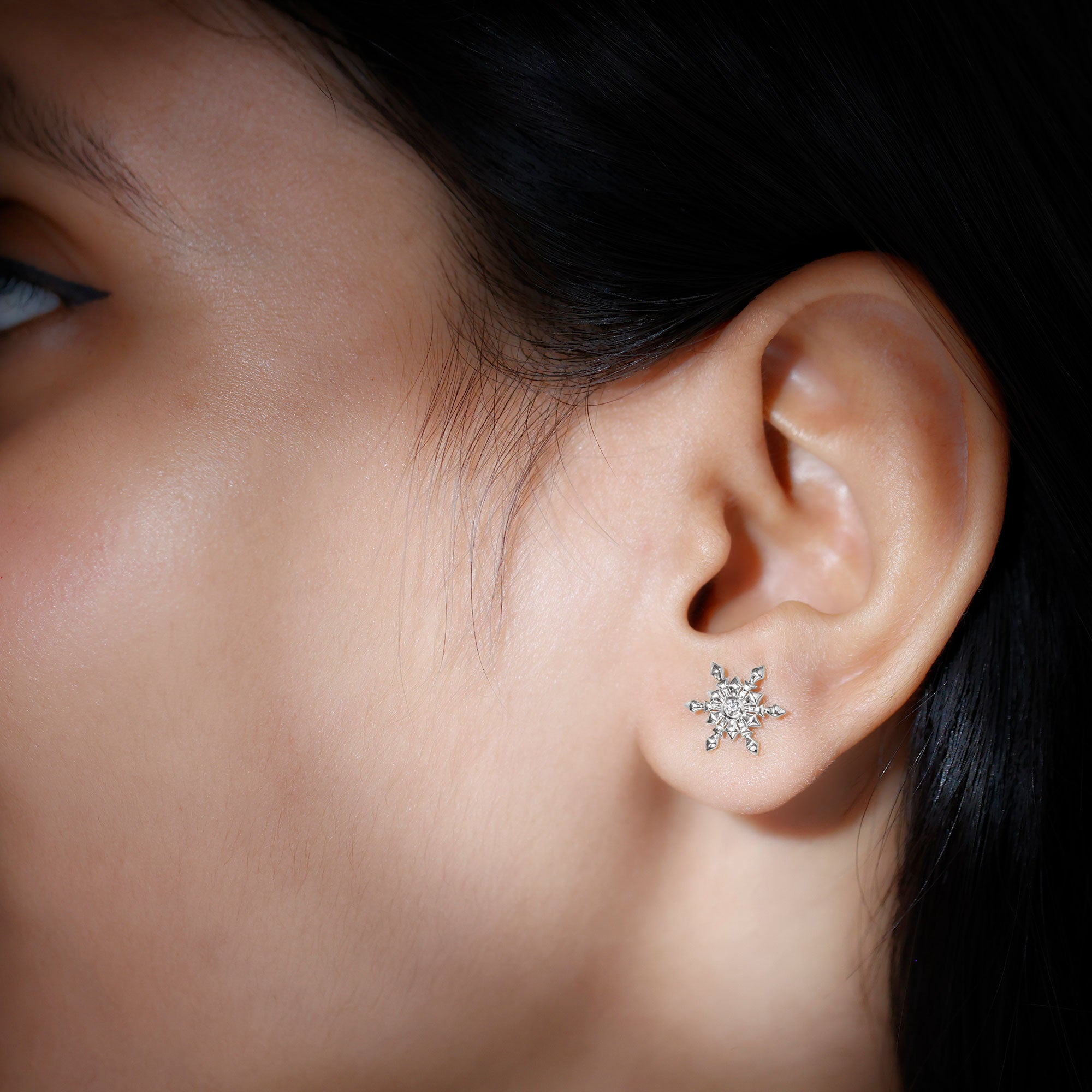 Rosec Jewels-Snowflake Stud Earrings with Bezel Set Diamond