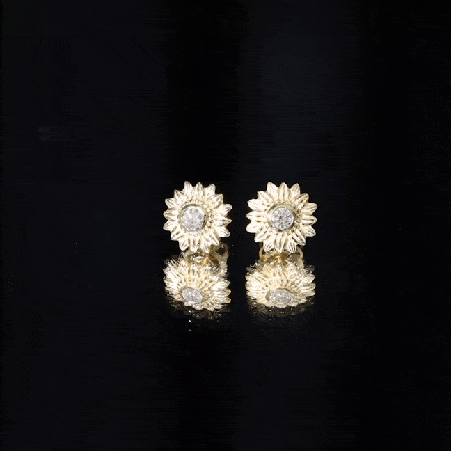 Diamond Sunflower Stud Earrings For Her Lab - ( EF-VS ) - Rosec Jewels