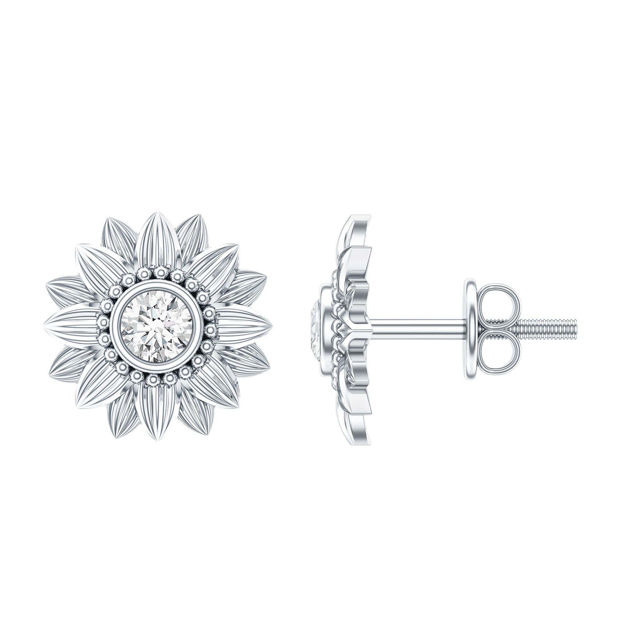 Diamond Sunflower Stud Earrings For Her Lab - ( EF-VS ) - Rosec Jewels