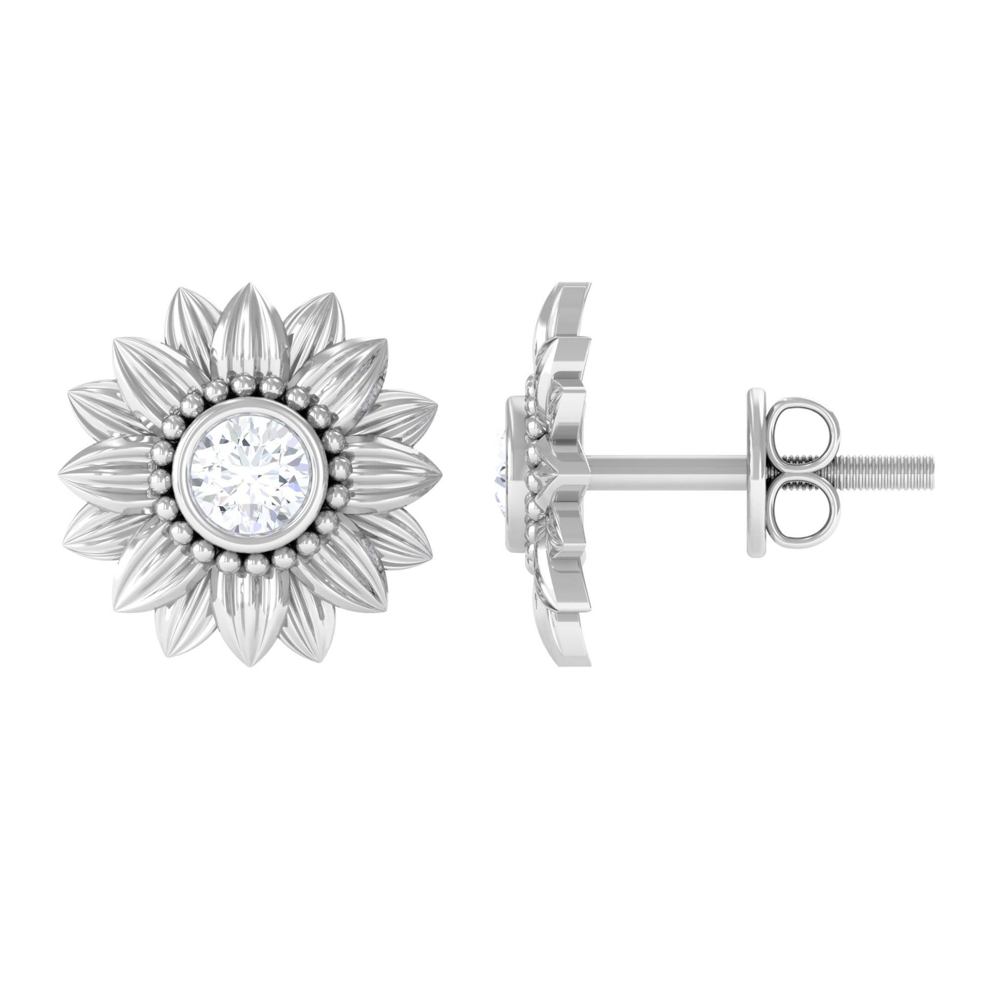 Diamond Sunflower Stud Earrings For Her Lab - ( EF-VS ) - Rosec Jewels