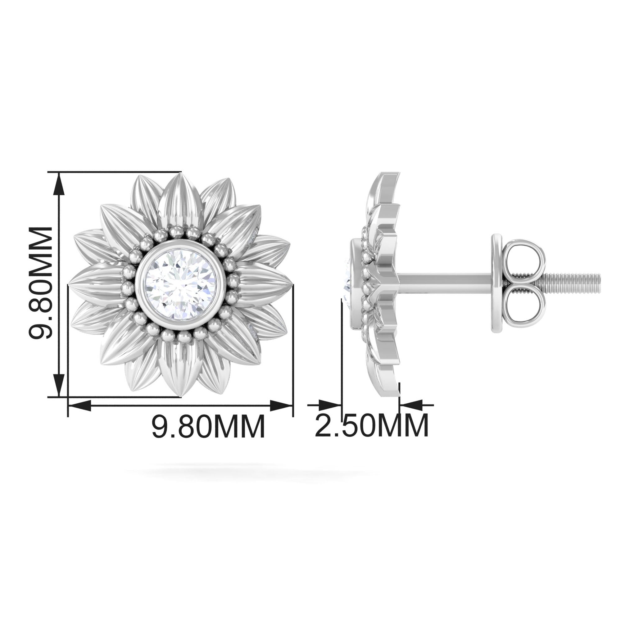 Diamond Sunflower Stud Earrings For Her Lab - ( EF-VS ) - Rosec Jewels