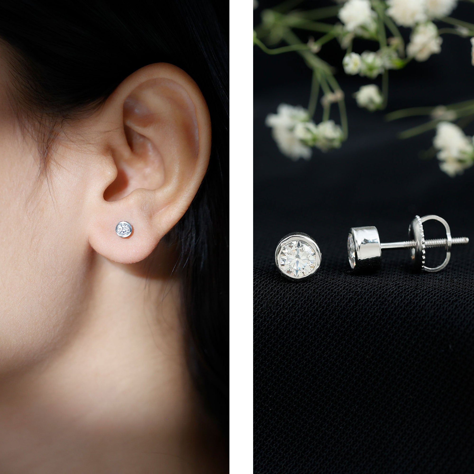 Minimalistic Bezel Set Diamond Stud Earrings Lab - ( EF-VS ) - Rosec Jewels