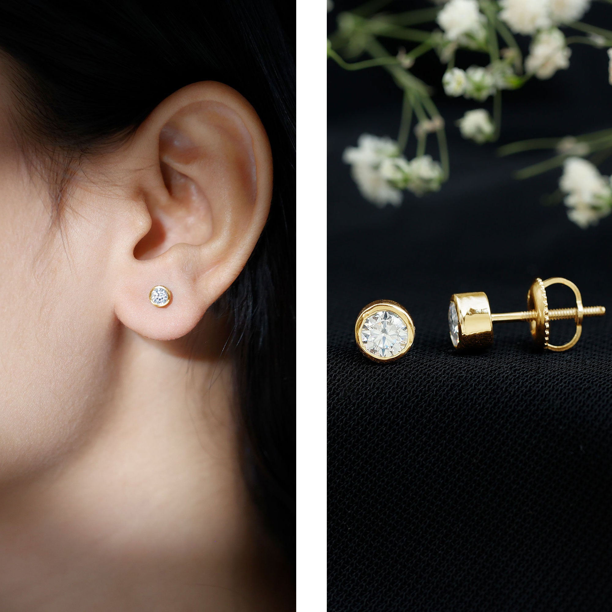 Minimalistic Bezel Set Diamond Stud Earrings Lab - ( EF-VS ) - Rosec Jewels