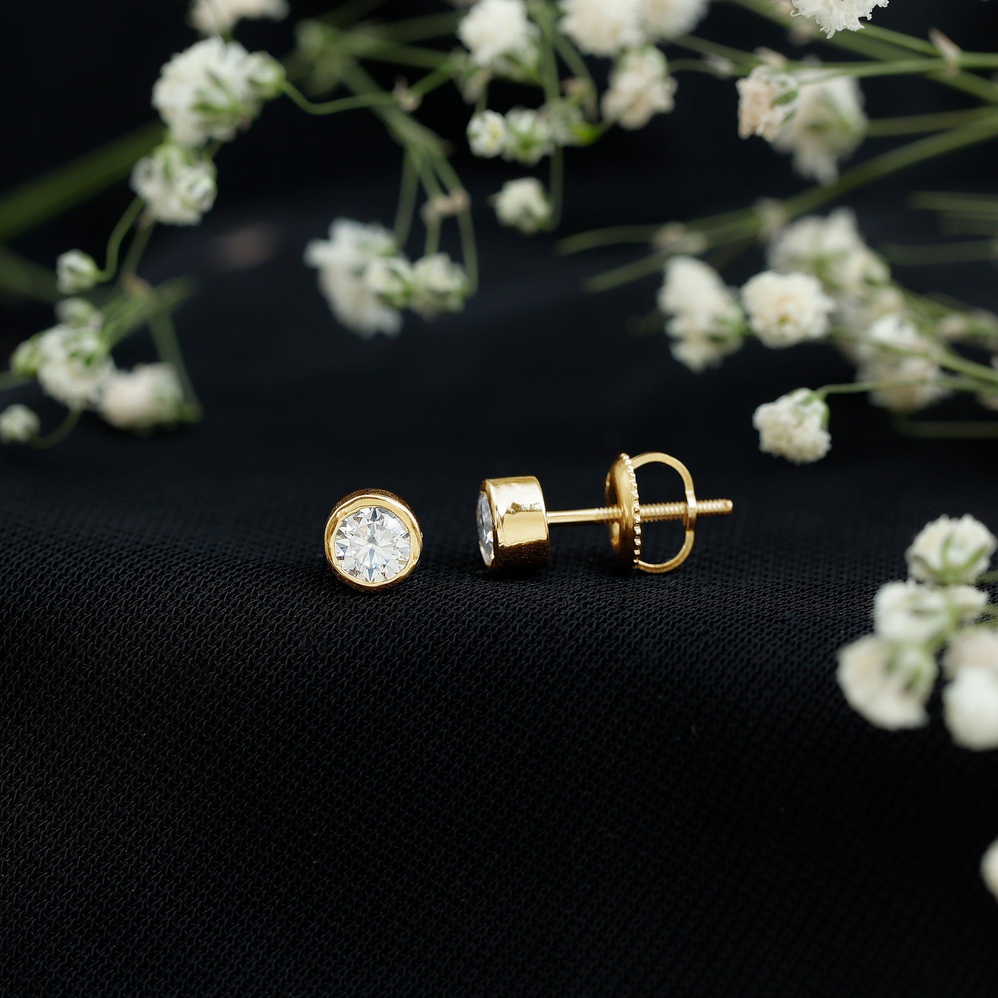 Minimalistic Bezel Set Diamond Stud Earrings Lab - ( EF-VS ) - Rosec Jewels