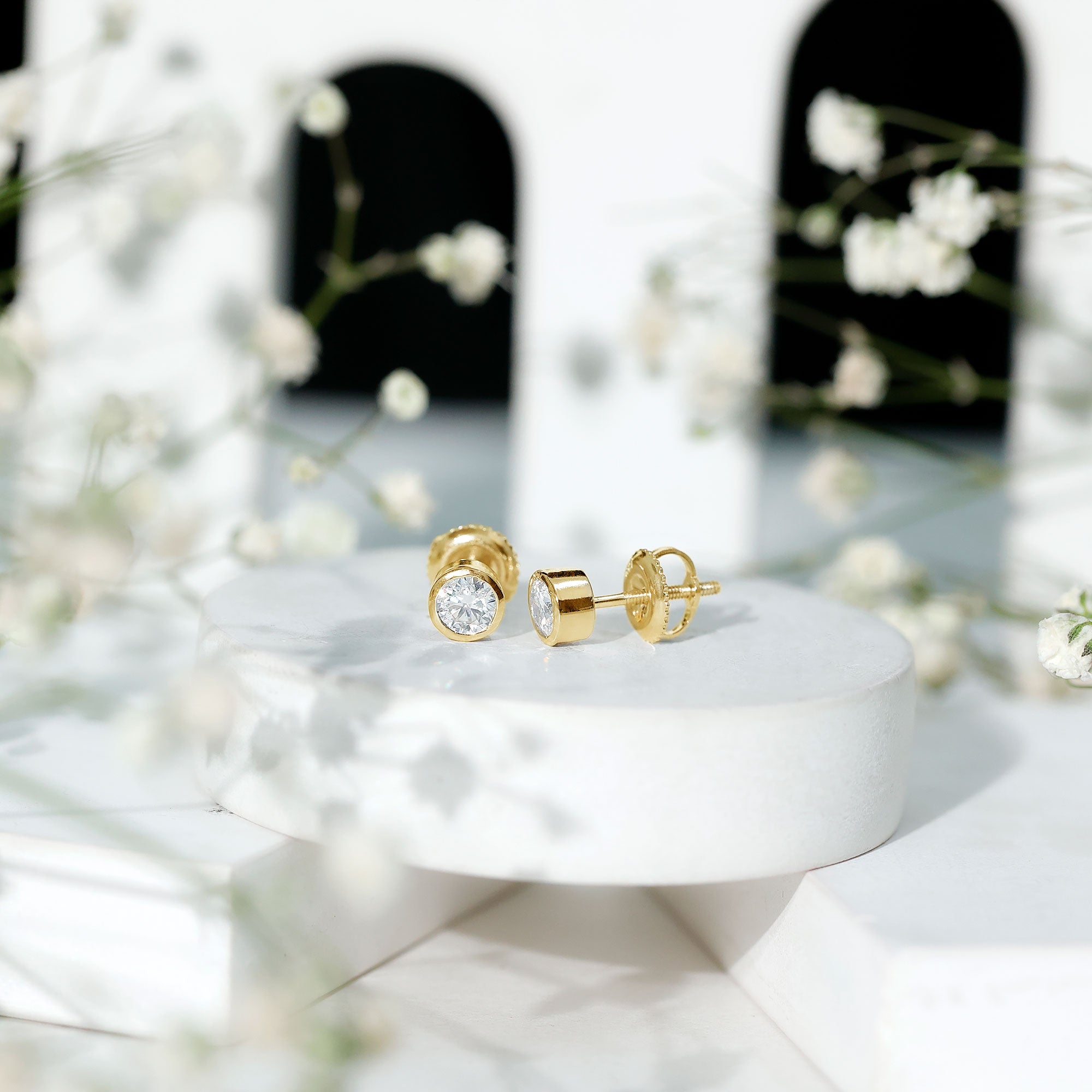 Minimalistic Bezel Set Diamond Stud Earrings Lab - ( EF-VS ) - Rosec Jewels