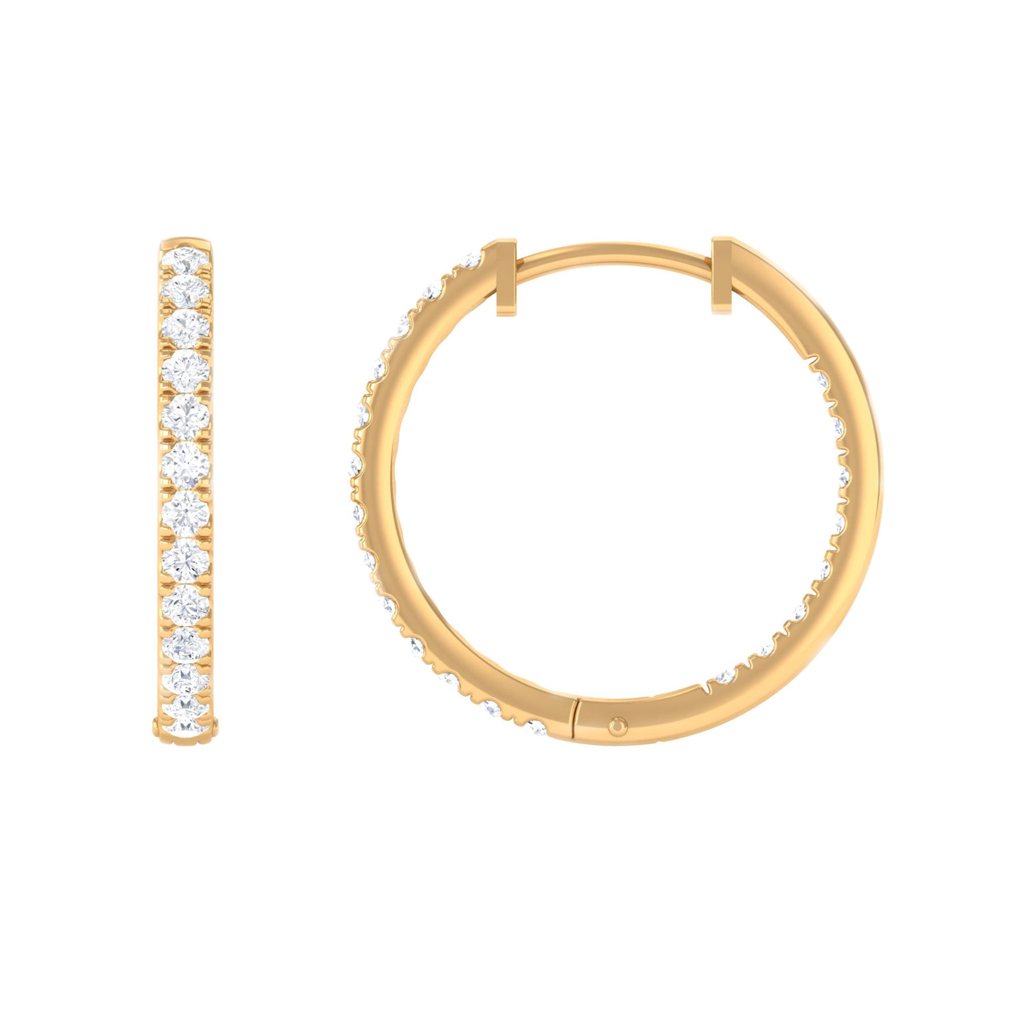 Rosec Jewels-1/2 CT Round Diamond Simple Hinged Hoop Earrings