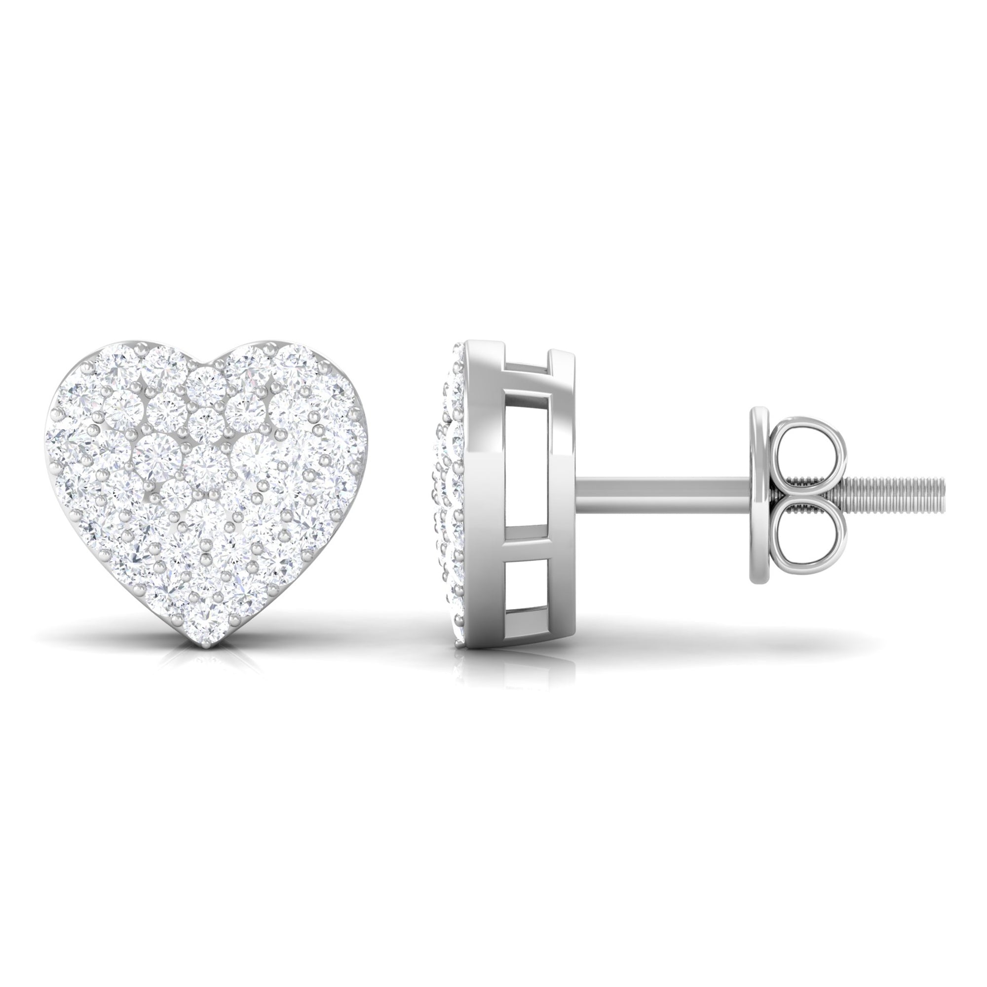 Rosec Jewels-Pave Set Round Diamond Heart Stud Earrings