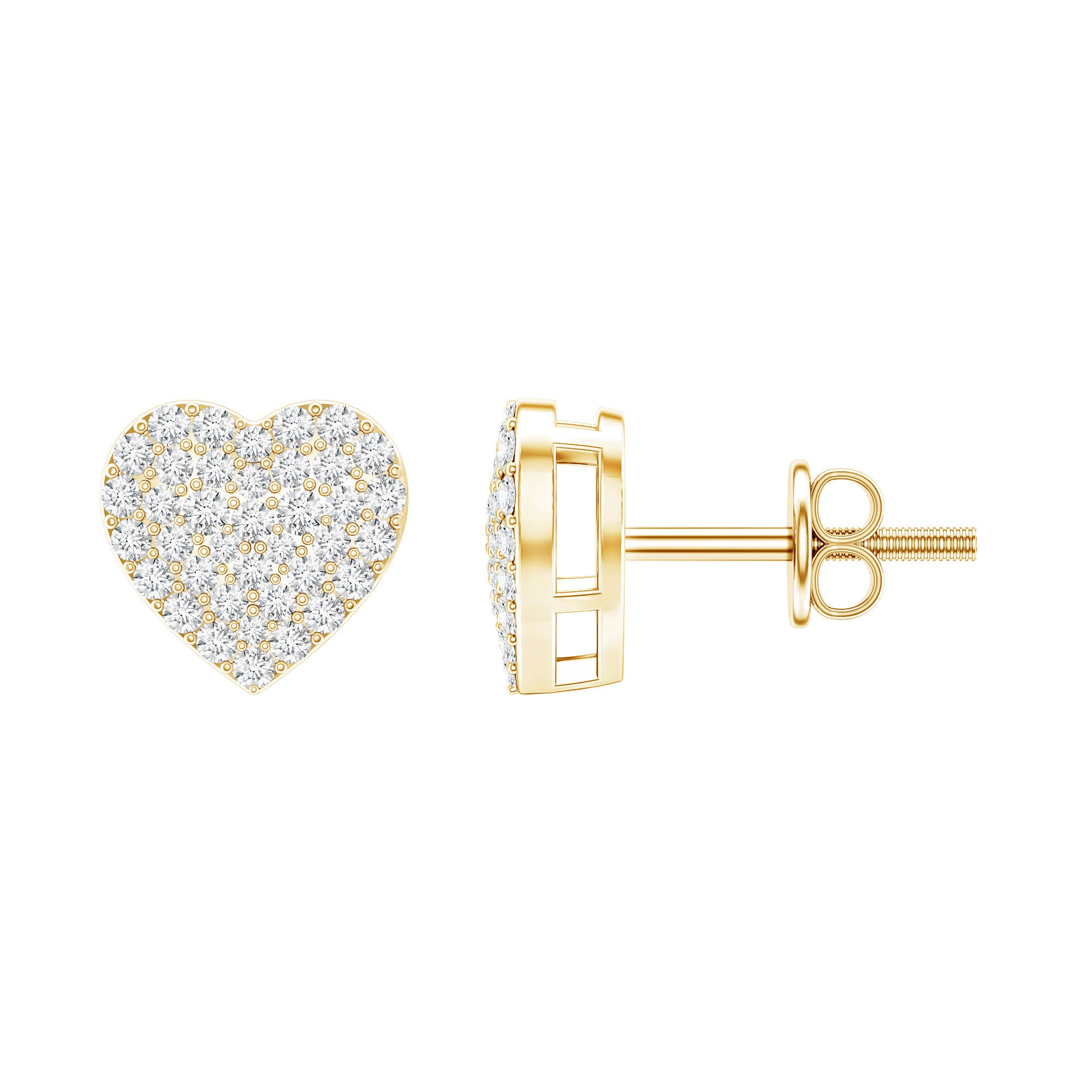 Natural Diamond Heart Earrings with Screw Back Lab - ( EF-VS ) - Rosec Jewels