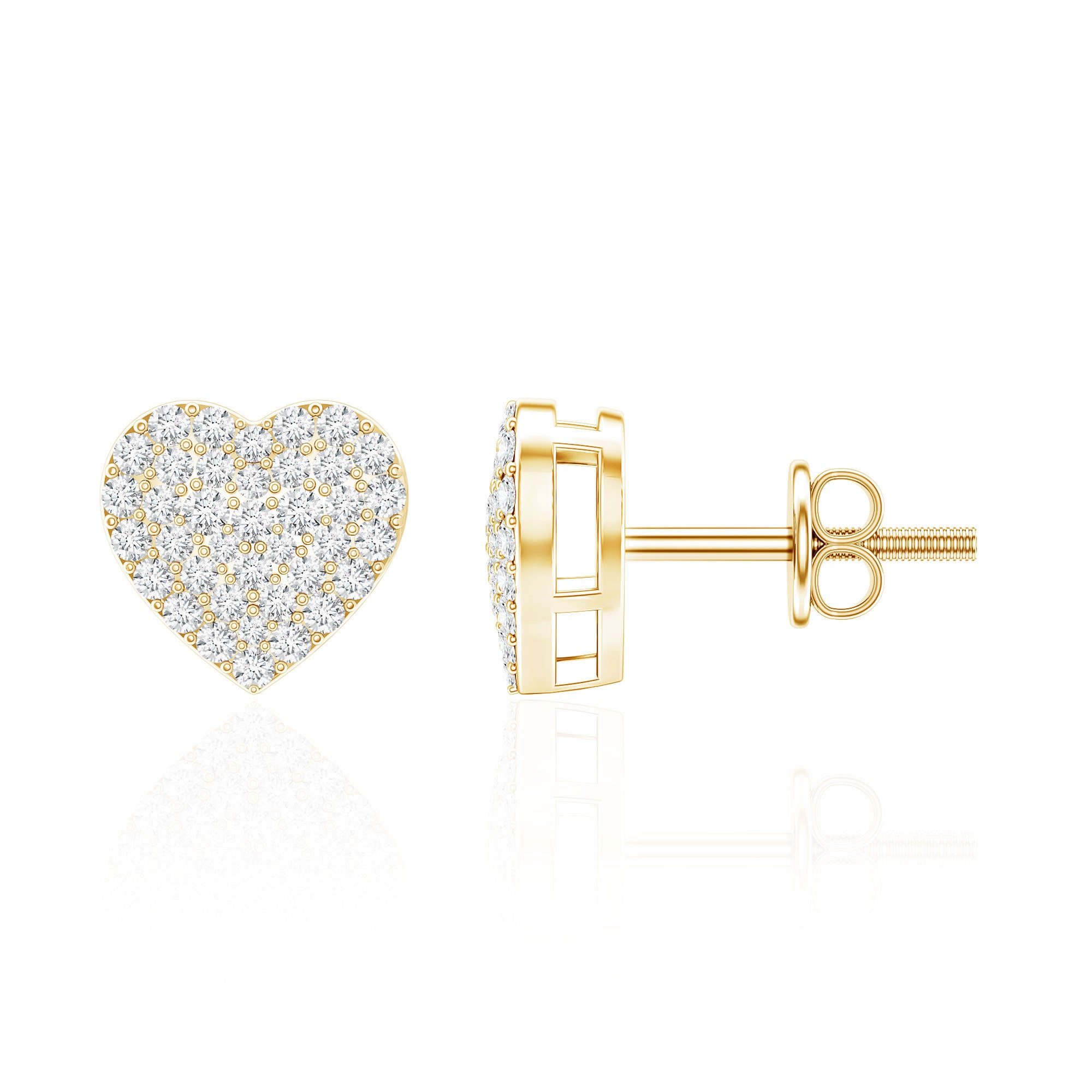 Natural Diamond Heart Earrings with Screw Back Lab - ( EF-VS ) - Rosec Jewels