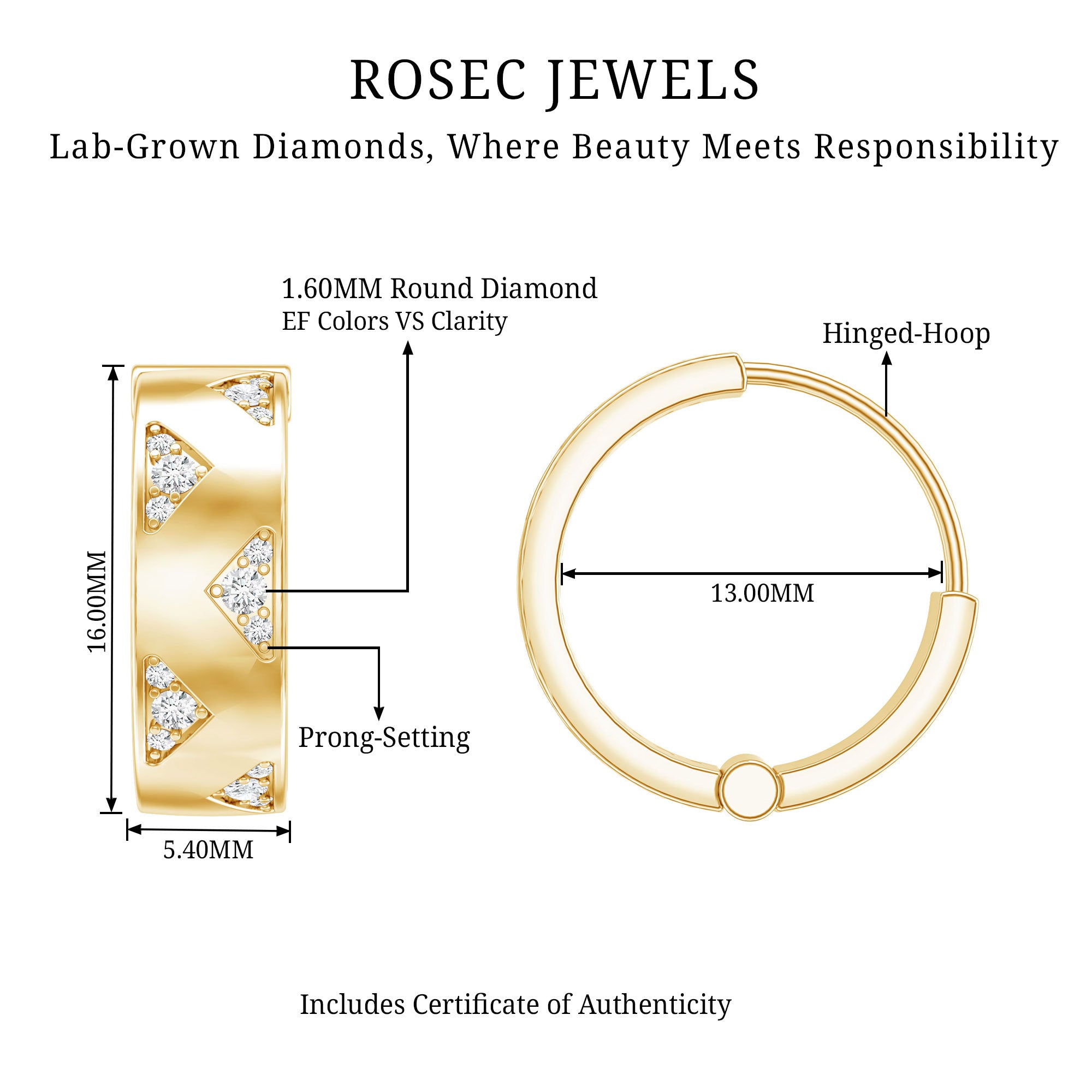 Certified Diamond Hoops For Women Lab - ( EF-VS ) - Rosec Jewels