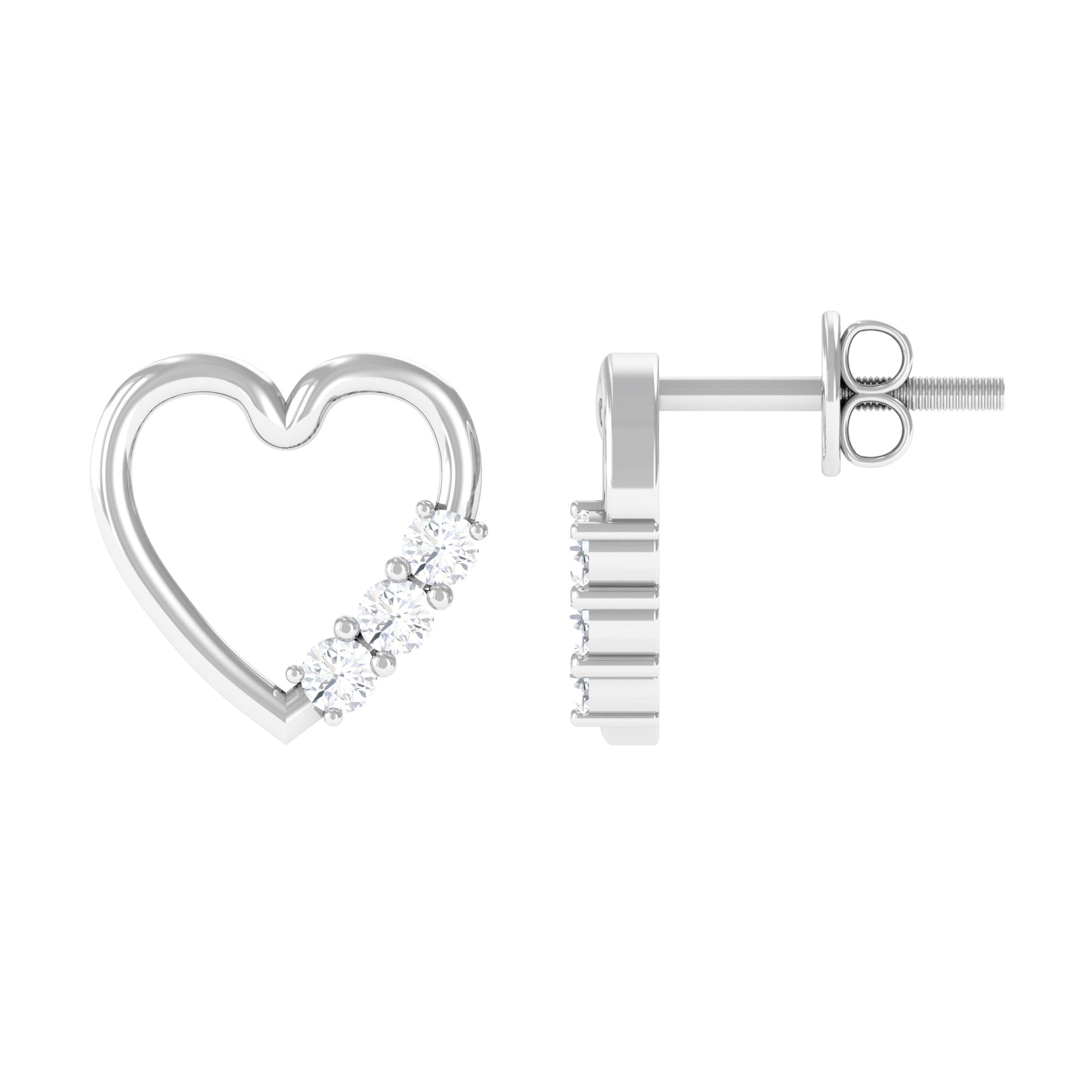 Rosec Jewels-Three Stone Diamond Gold Heart Stud Earring for Women