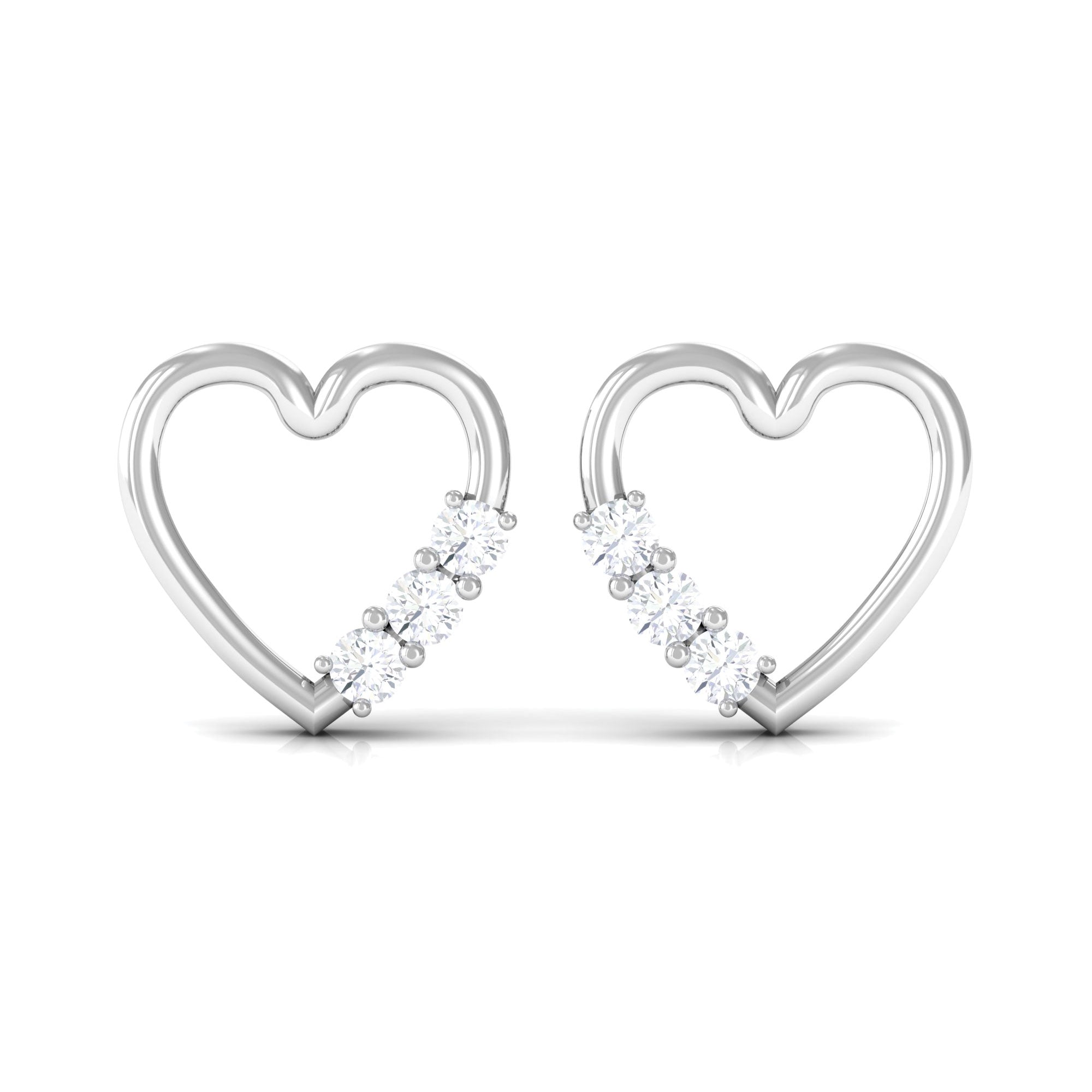 Rosec Jewels-Three Stone Diamond Gold Heart Stud Earring for Women