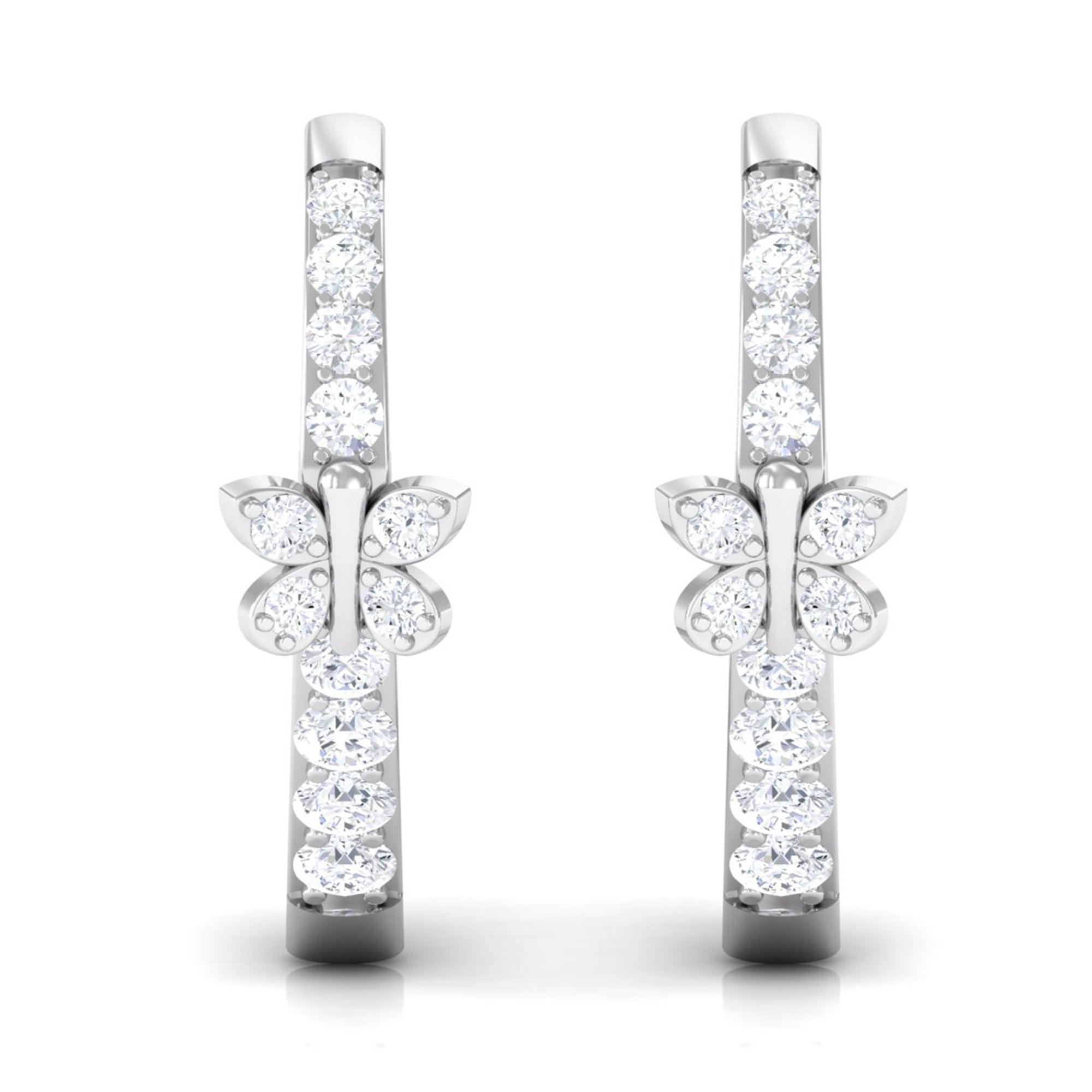 Rosec Jewels-Round Diamond Butterfly Hinged Hoop Earrings