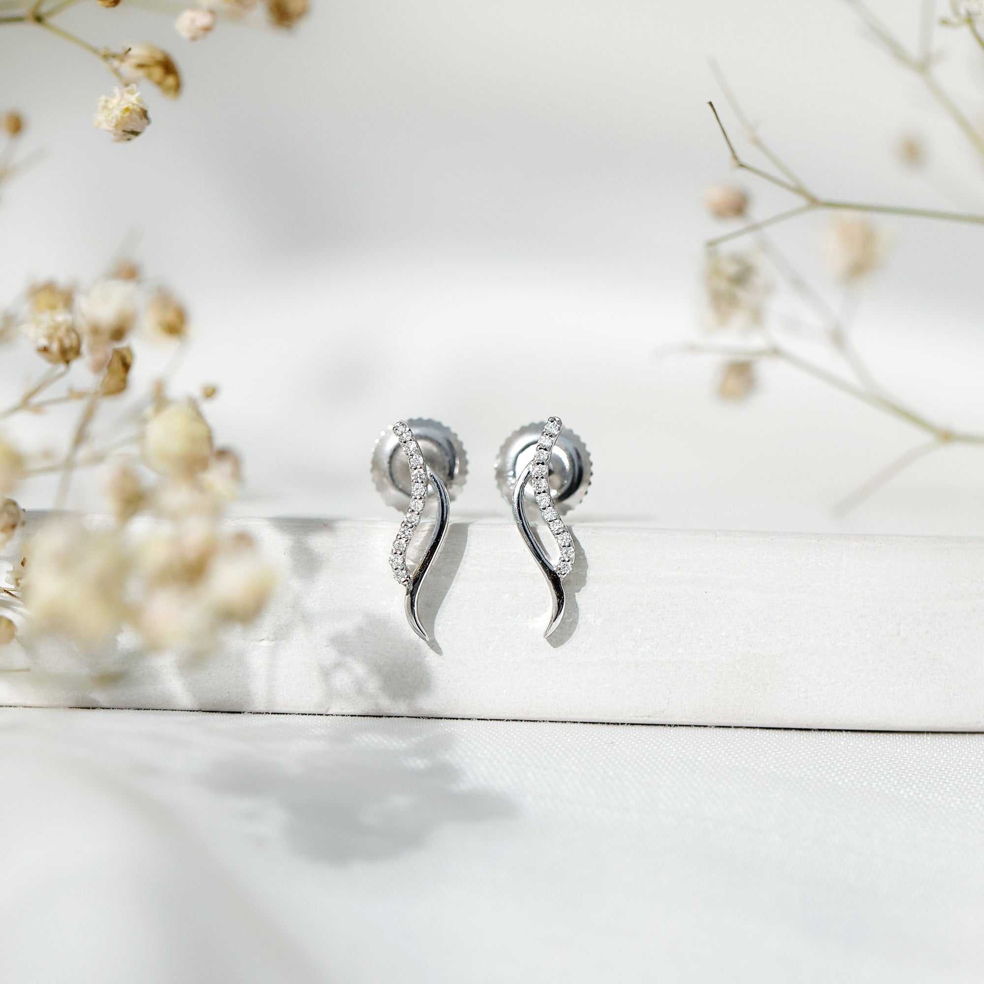 Prong Set Diamond Leaf Stud Earrings for Women Lab - ( EF-VS ) - Rosec Jewels