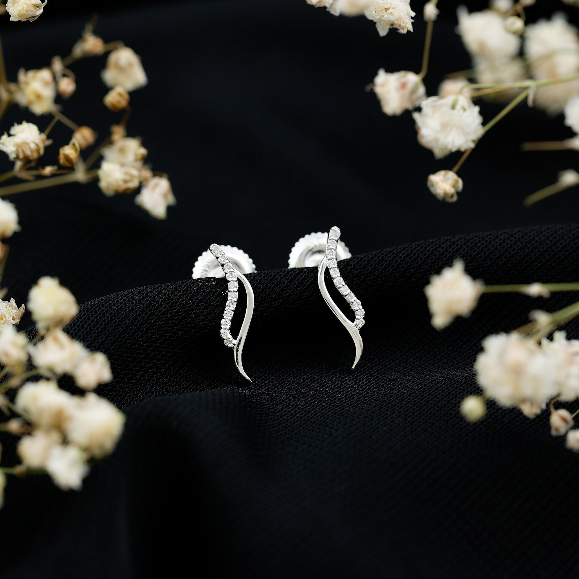 Prong Set Diamond Leaf Stud Earrings for Women Lab - ( EF-VS ) - Rosec Jewels