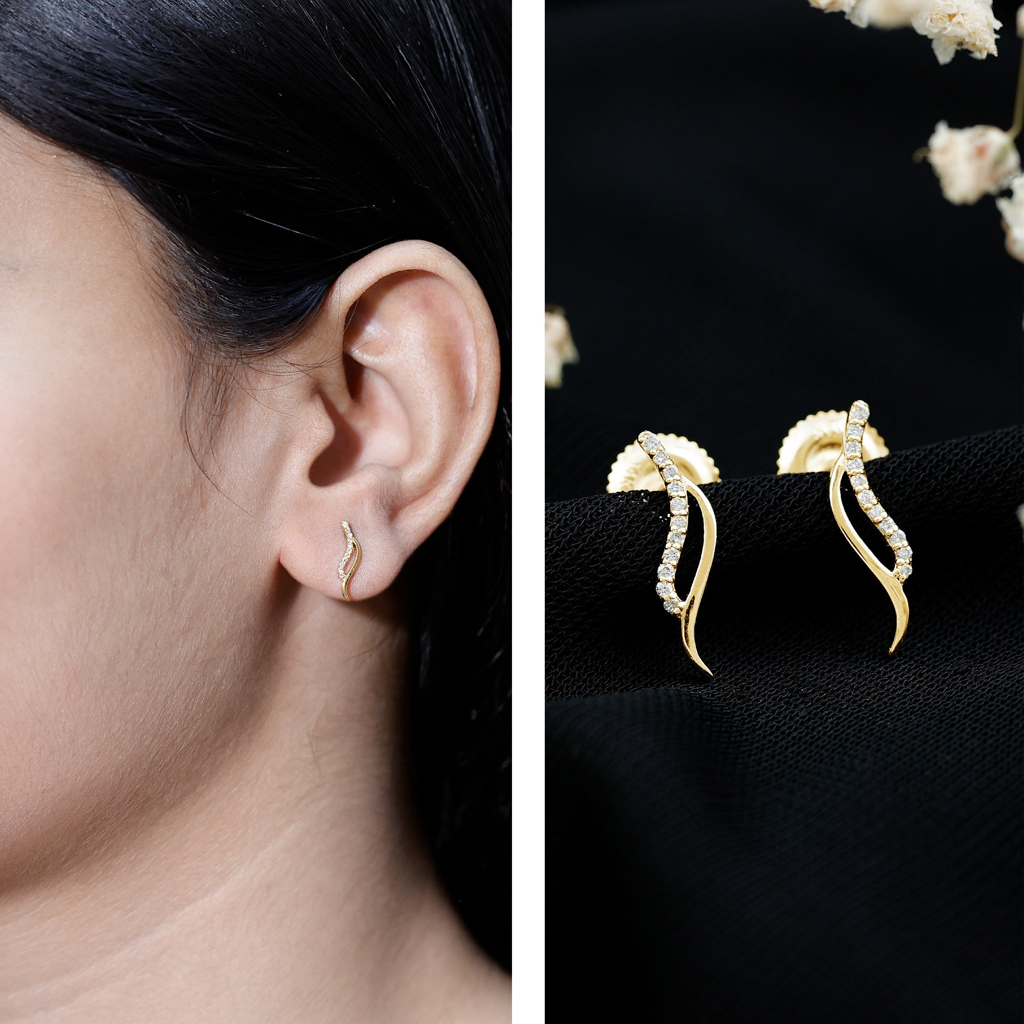 Prong Set Diamond Leaf Stud Earrings for Women Lab - ( EF-VS ) - Rosec Jewels