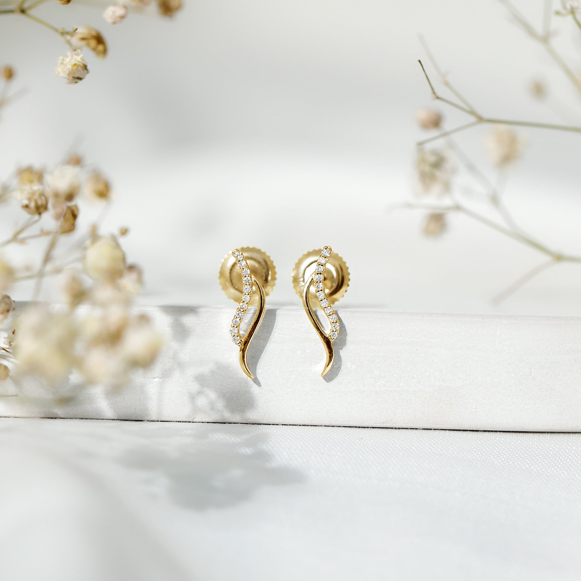 Prong Set Diamond Leaf Stud Earrings for Women Lab - ( EF-VS ) - Rosec Jewels