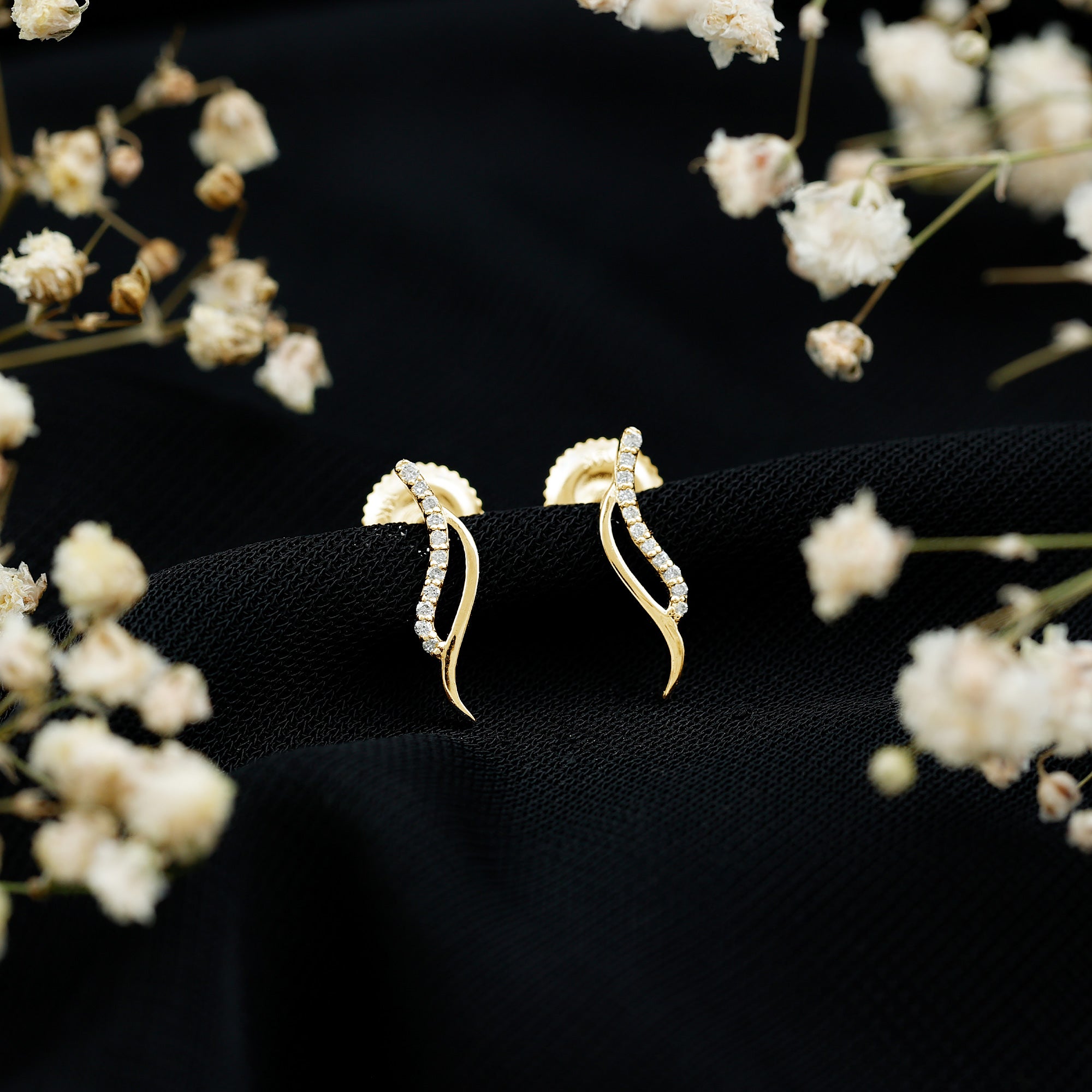 Prong Set Diamond Leaf Stud Earrings for Women Lab - ( EF-VS ) - Rosec Jewels