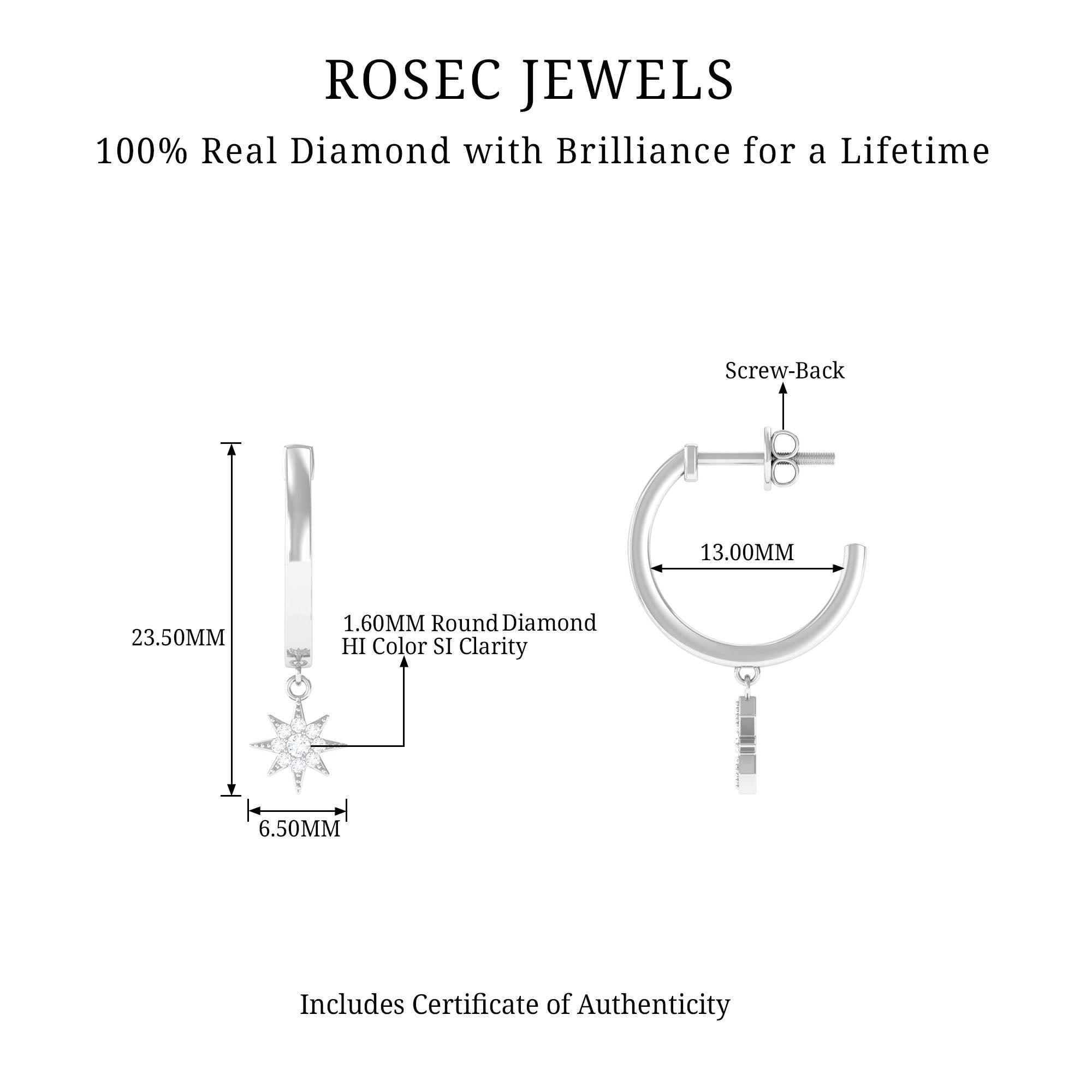 Certified Diamond Star Drop Earrings Lab - ( EF-VS ) - Rosec Jewels