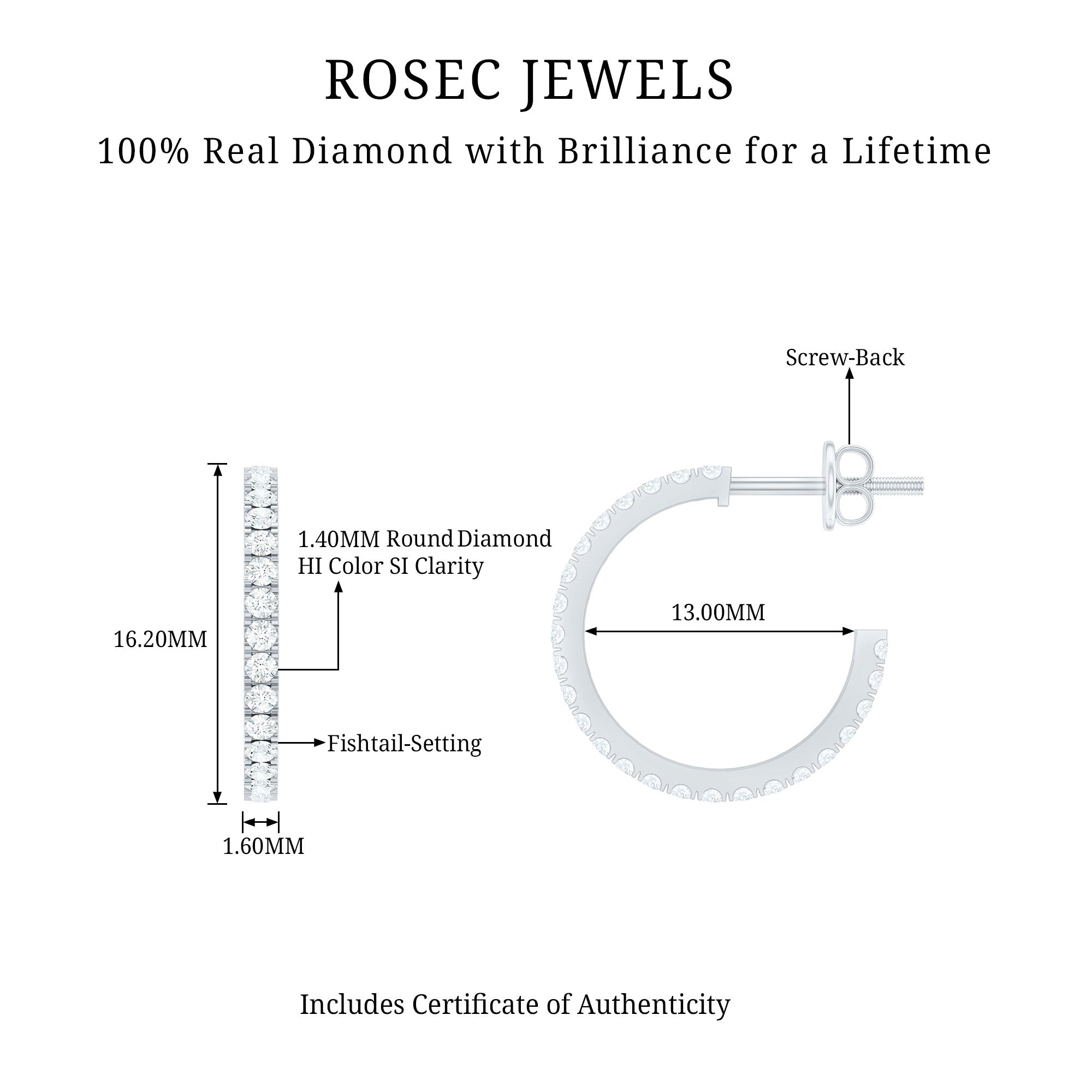 Round Shaped Diamond Hoop Earrings Lab - ( EF-VS ) - Rosec Jewels
