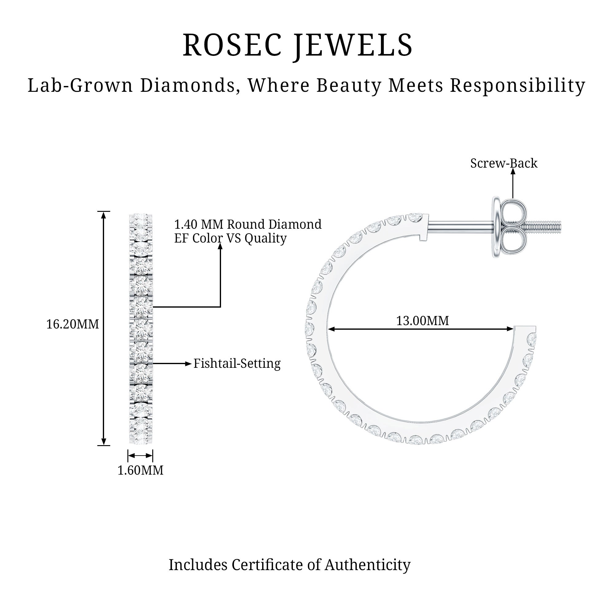 Round Shaped Diamond Hoop Earrings Lab - ( EF-VS ) - Rosec Jewels