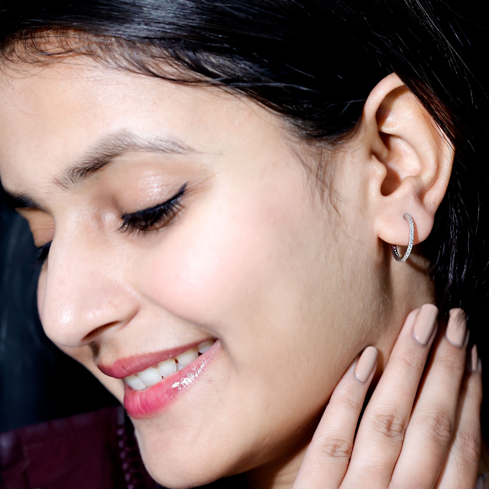 Round Shaped Diamond Hoop Earrings Lab - ( EF-VS ) - Rosec Jewels