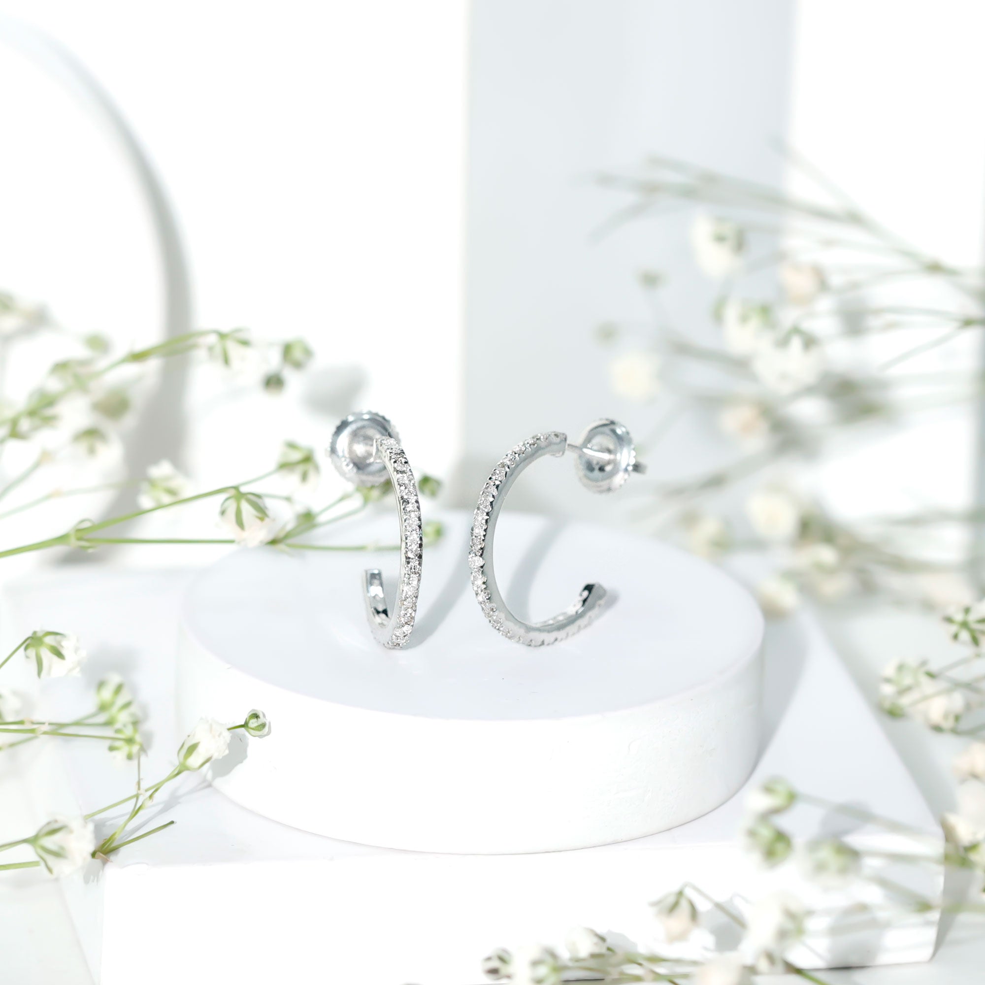 Round Shaped Diamond Hoop Earrings Lab - ( EF-VS ) - Rosec Jewels