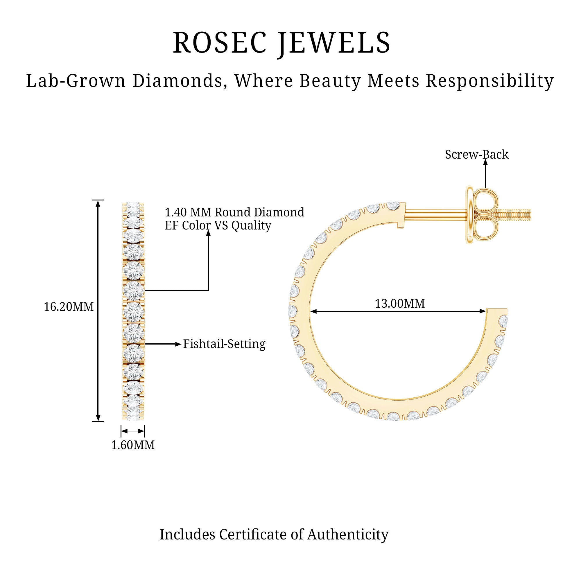Round Shaped Diamond Hoop Earrings Lab - ( EF-VS ) - Rosec Jewels