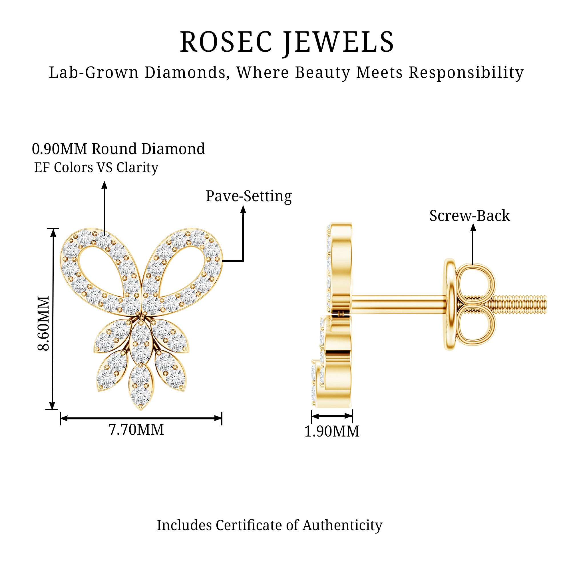 Certified Diamond Bow Earrings For Her Lab - ( EF-VS ) - Rosec Jewels