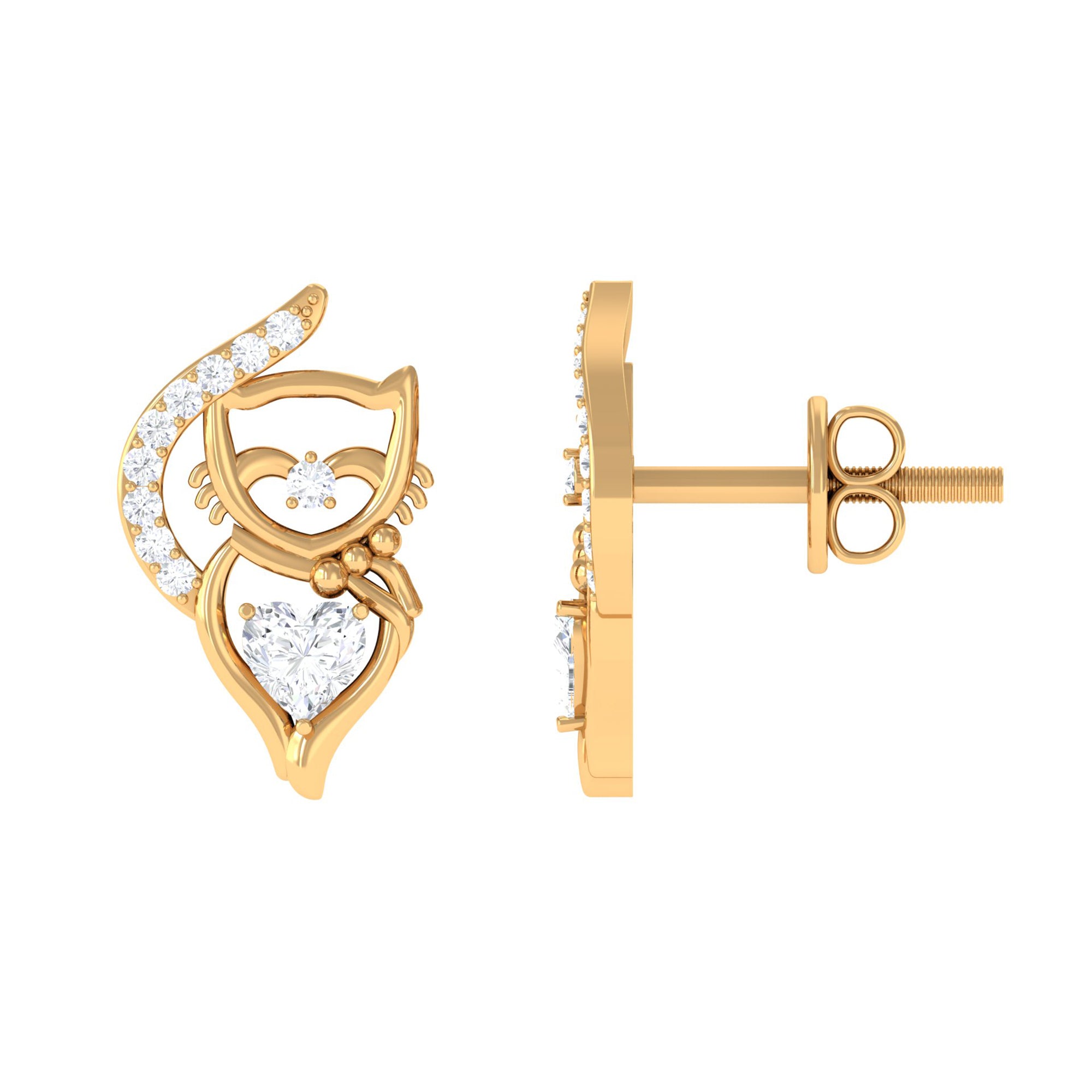 Rosec Jewels-Heart and Round Diamond Animal Stud Earrings