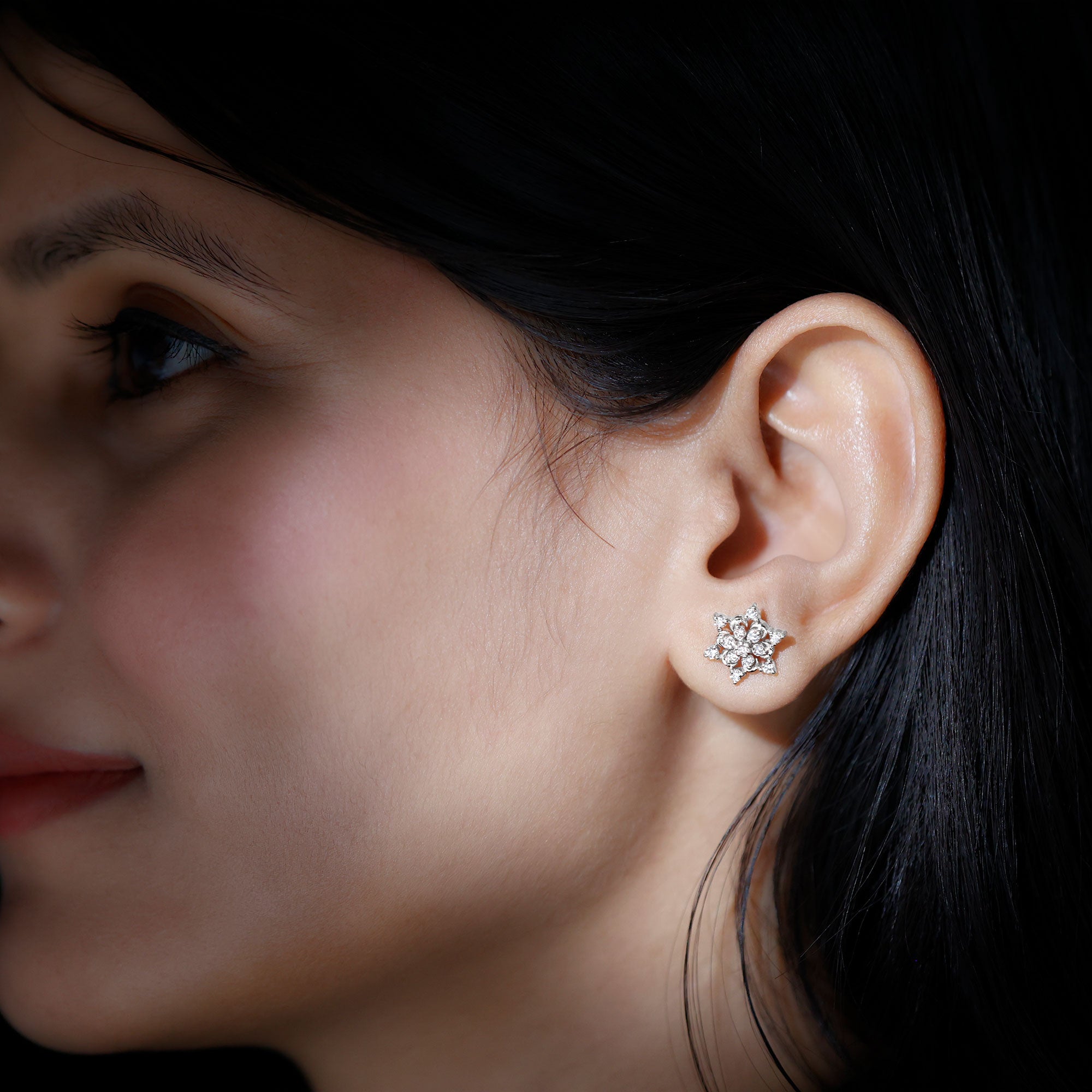 Certified Diamond Snowflake Stud Earrings Lab - ( EF-VS ) - Rosec Jewels