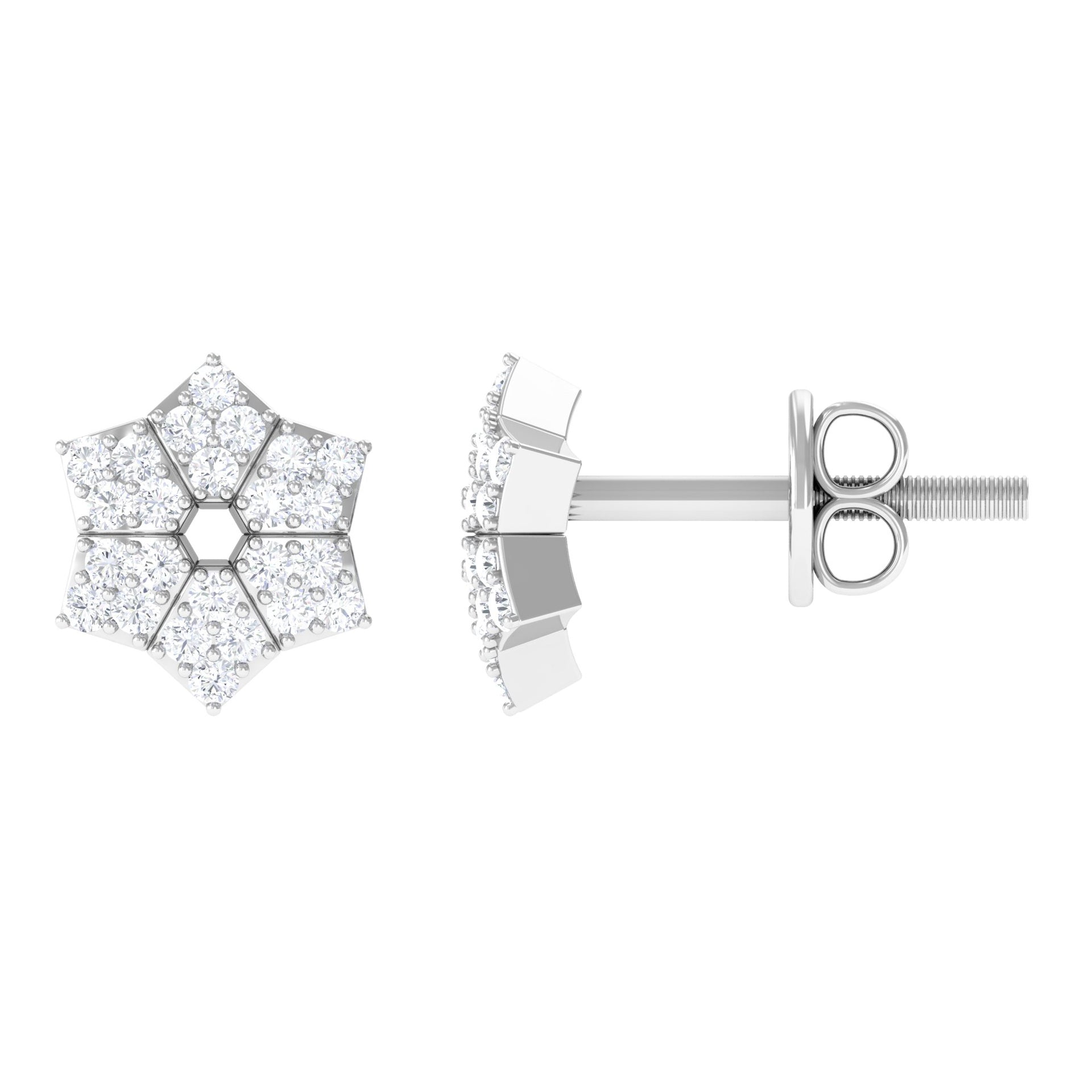 Rosec Jewels-1/4 CT Round Diamond Classic Flower Stud Earrings