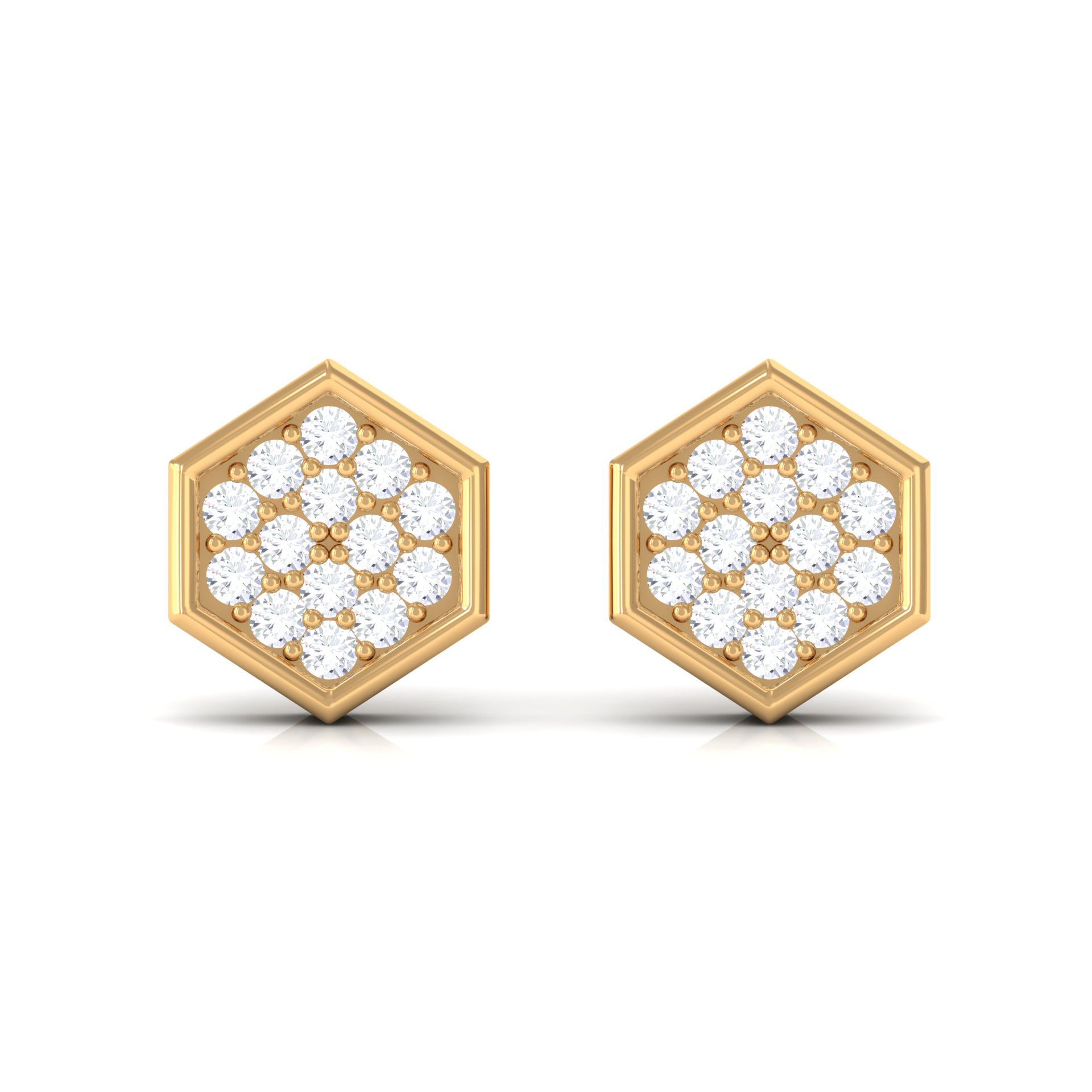 Rosec Jewels-1/4 CT Simple Diamond Gold Hexagon Stud Earrings
