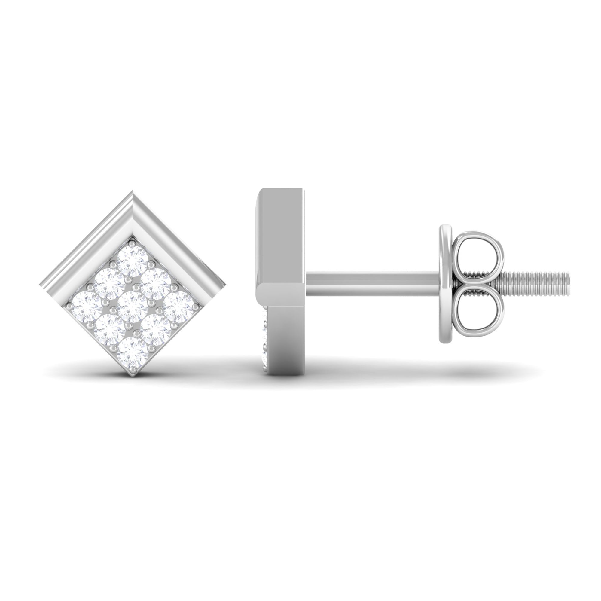 Rosec Jewels-Minimal Diamond Diagonal Square Stud Earrings in Gold