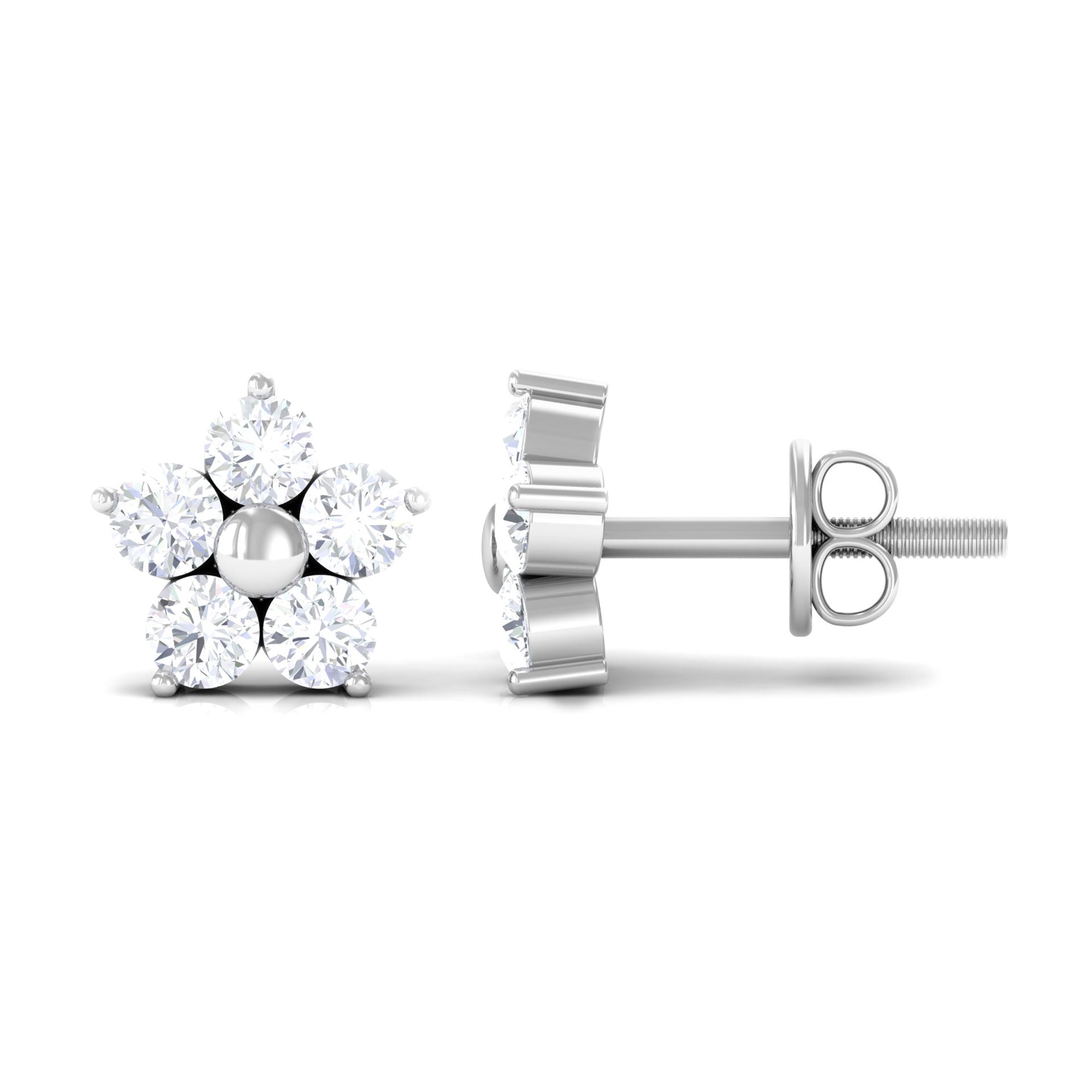 Rosec Jewels-3/4 CT Simple Diamond Flower Stud Earrings in Prong Setting