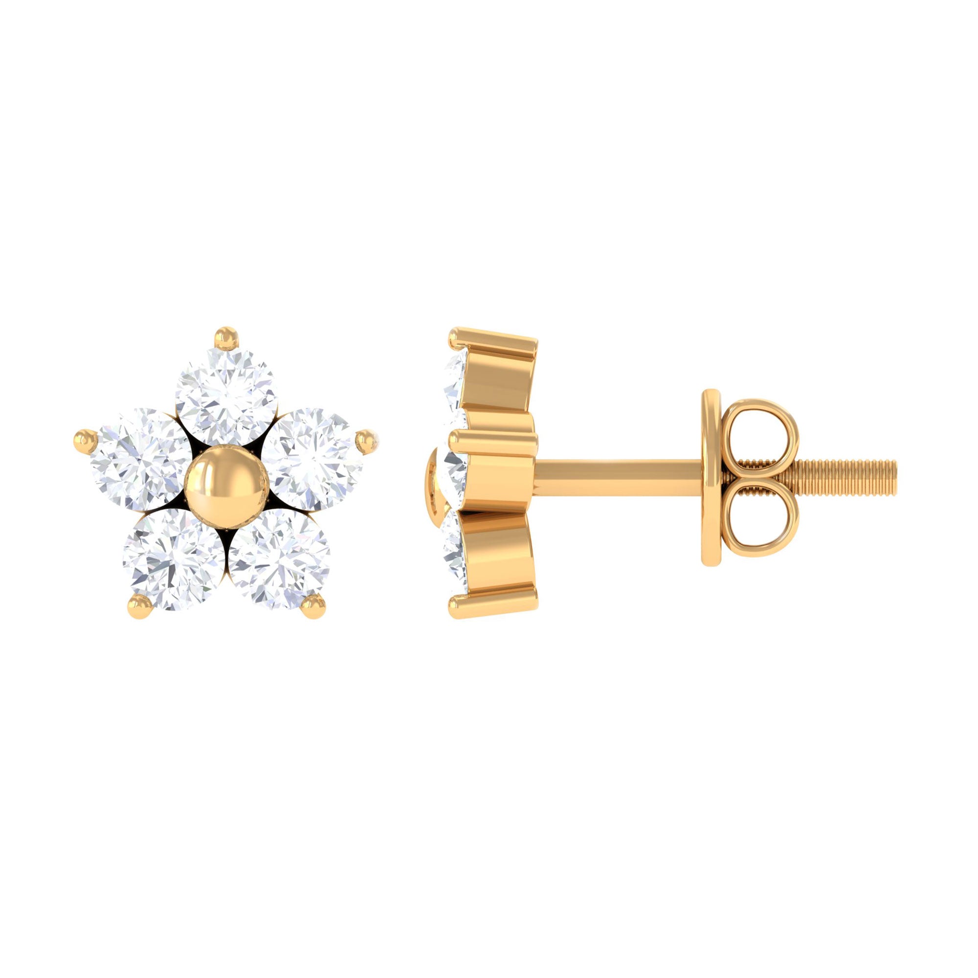 Rosec Jewels-3/4 CT Simple Diamond Flower Stud Earrings in Prong Setting