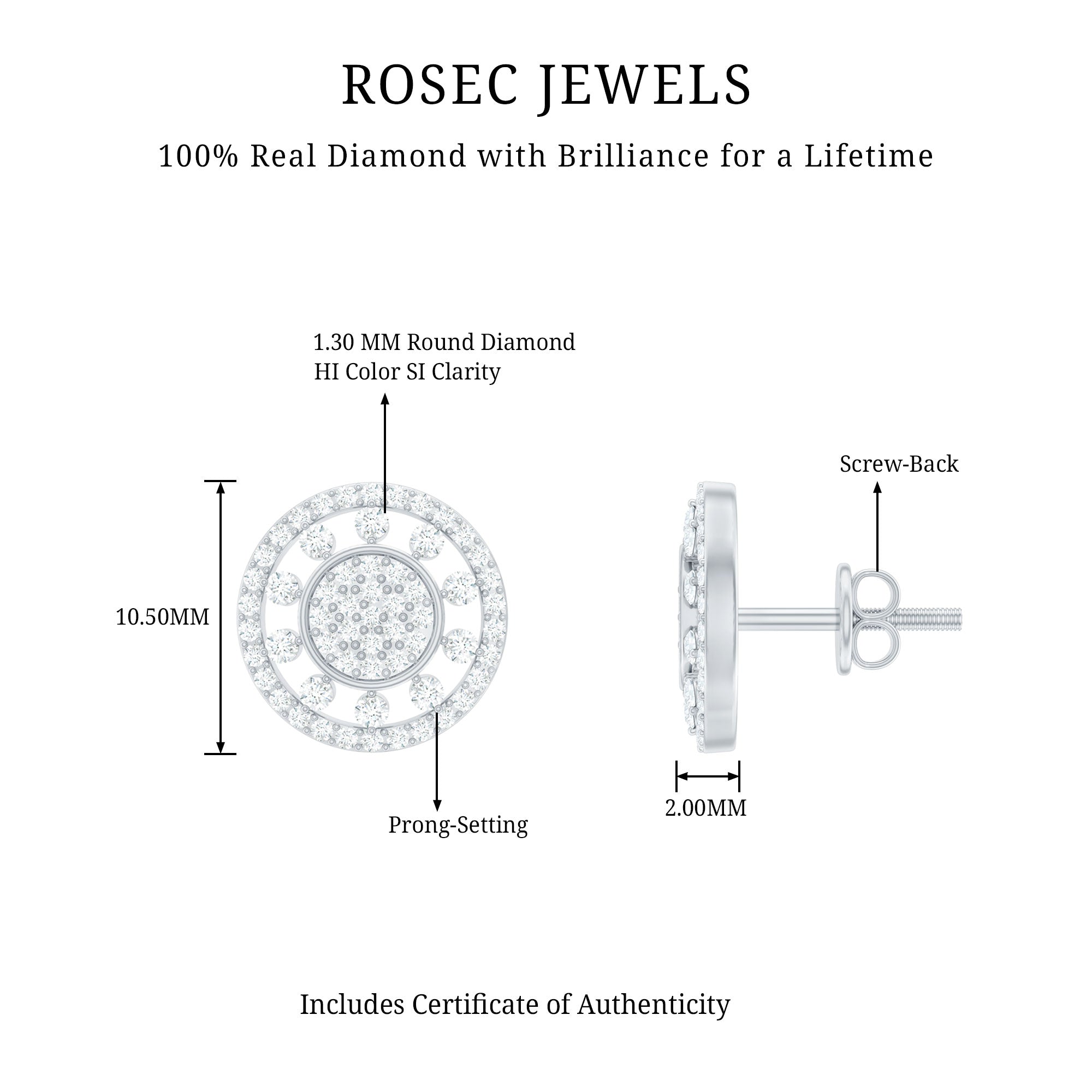 Certified Diamond Statement Ear Studs Lab - ( EF-VS ) - Rosec Jewels