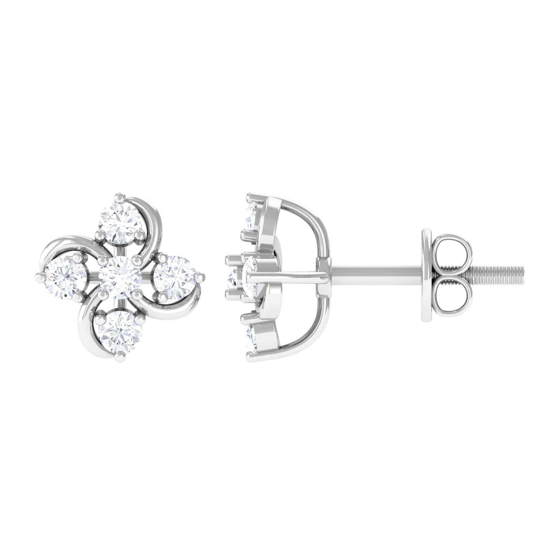 Rosec Jewels-1/2 CT Diamond Cluster Flower Stud Earrings