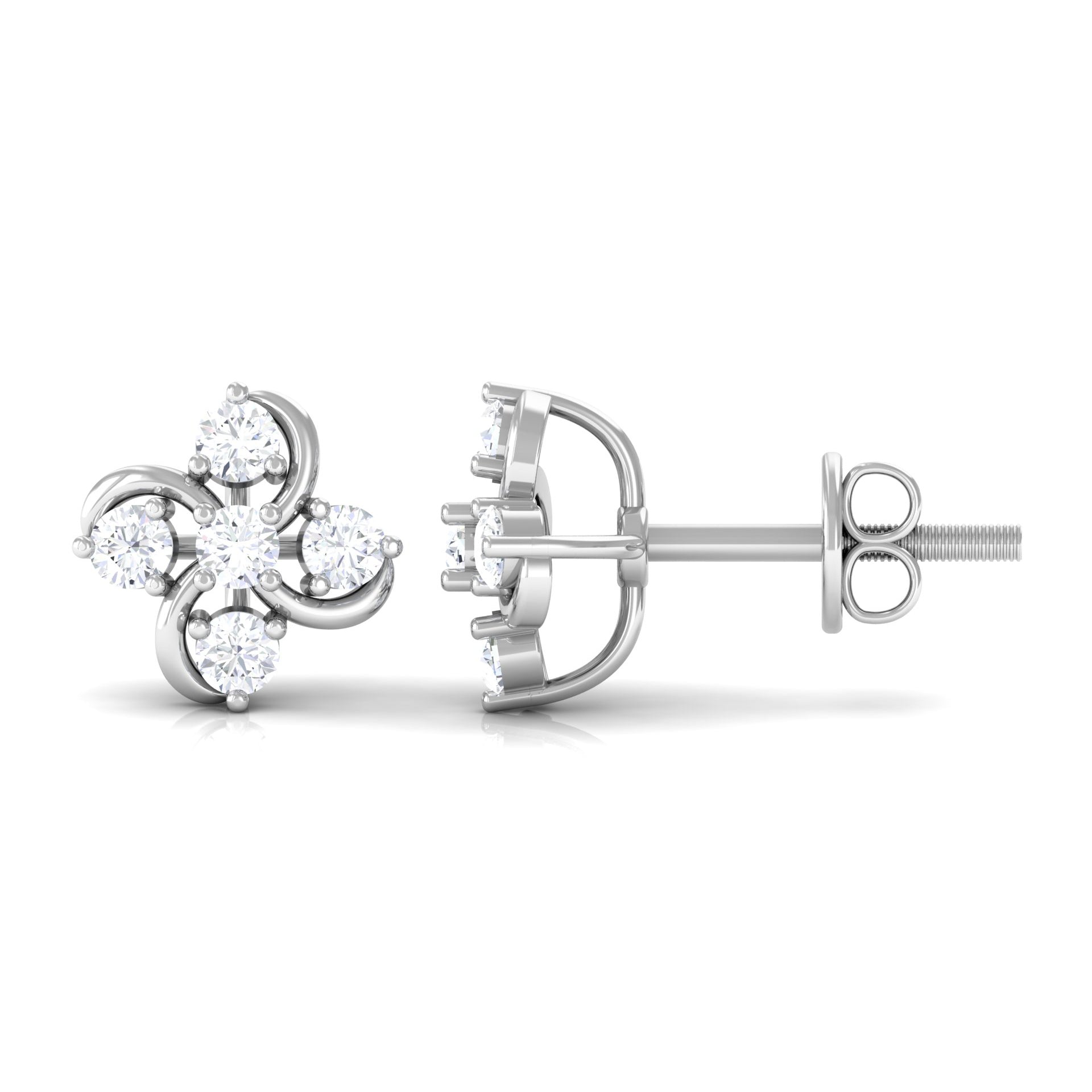 Rosec Jewels-1/2 CT Diamond Cluster Flower Stud Earrings