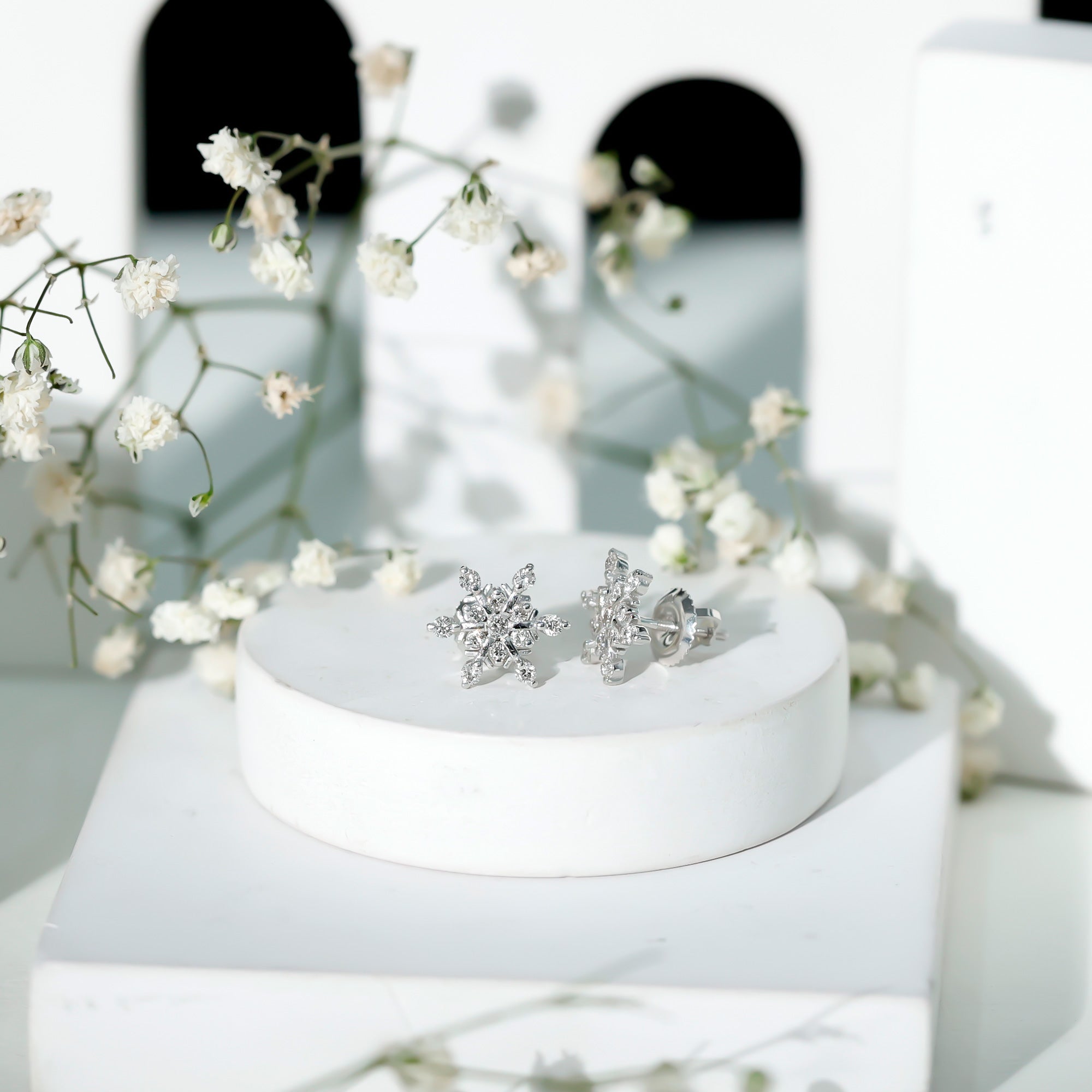 Certified Diamond Snowflake Stud Earrings with Screw Back Lab - ( EF-VS ) - Rosec Jewels