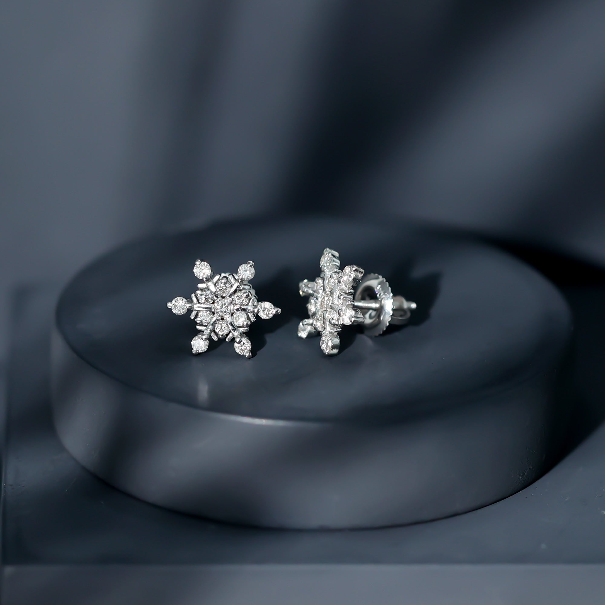 Certified Diamond Snowflake Stud Earrings with Screw Back Lab - ( EF-VS ) - Rosec Jewels