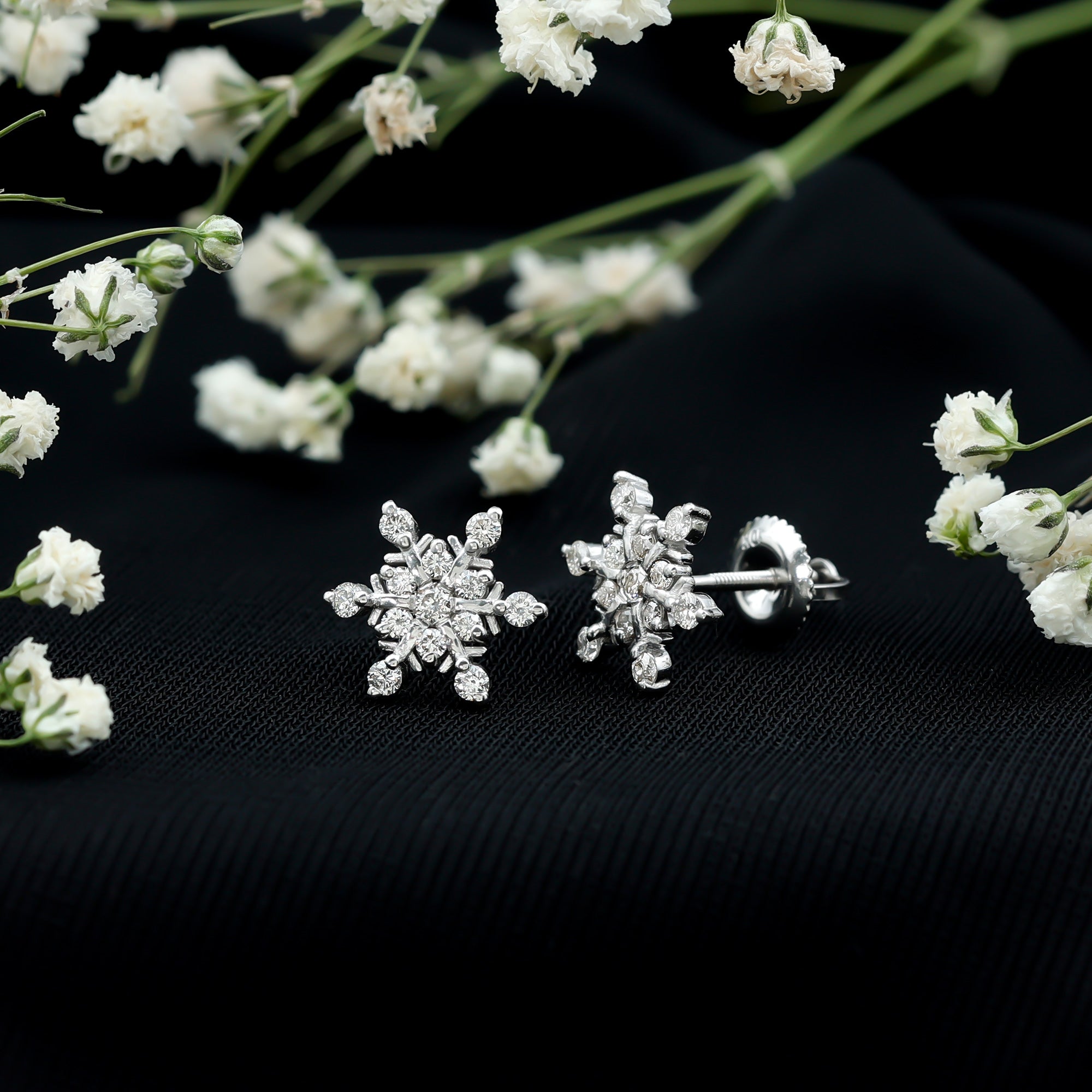 Certified Diamond Snowflake Stud Earrings with Screw Back Lab - ( EF-VS ) - Rosec Jewels