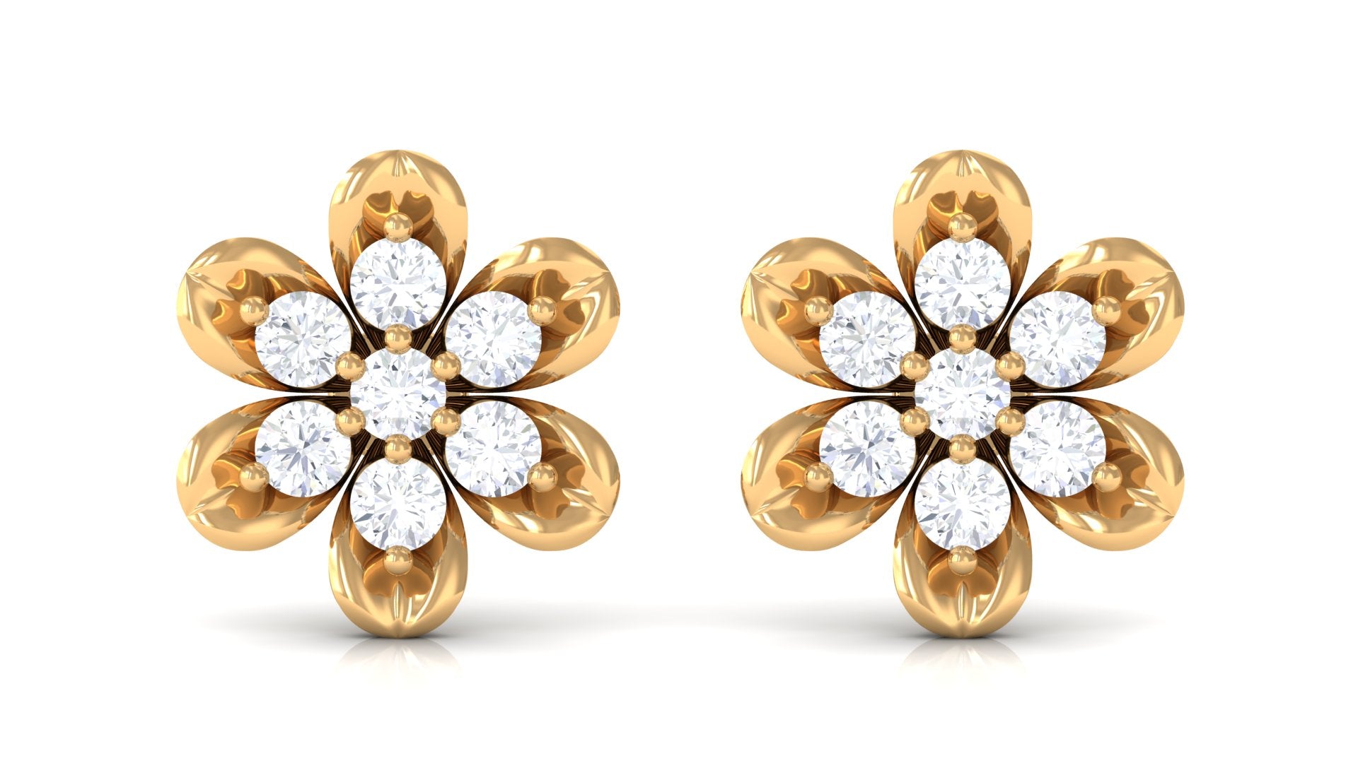 Rosec Jewels-Nature Inspired Flower Stud Earrings with Diamond